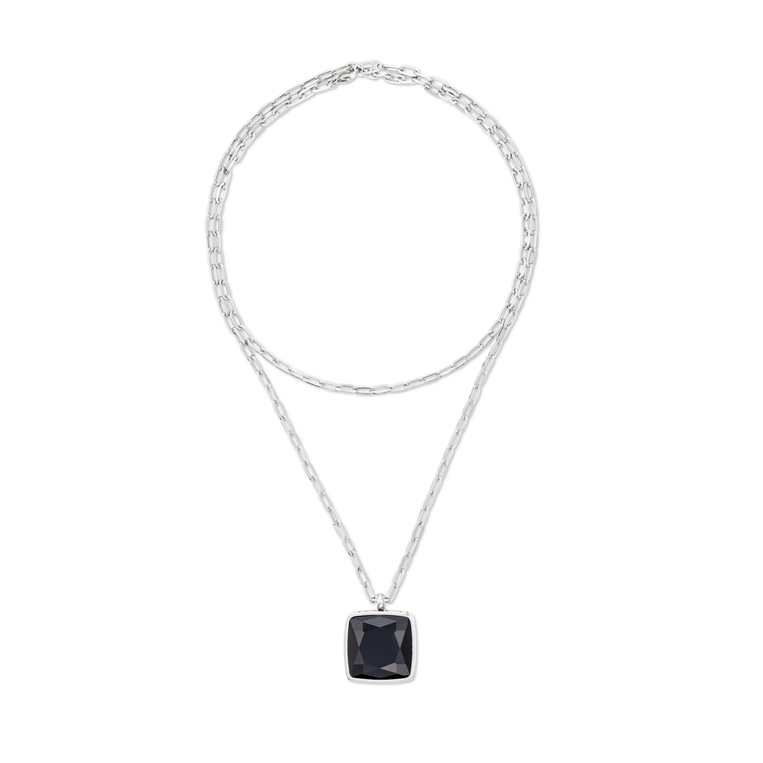 Coeur De Lion | Amulet Square Pendant in Steel & Black Onyx