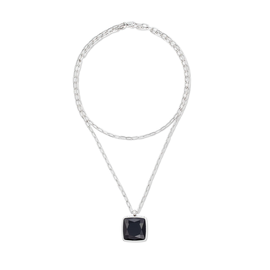 Coeur De Lion | Amulet Square Pendant in Steel & Black Onyx