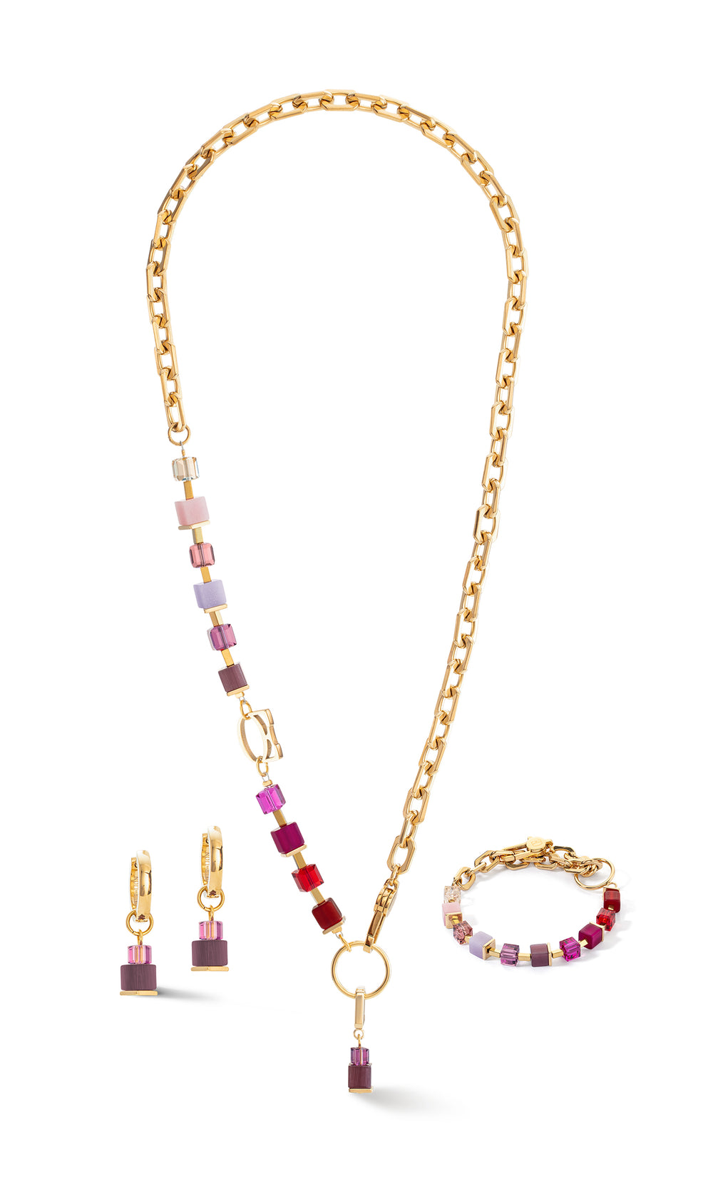 Coeur De Lion | Cube Fusion Charm Bracelet in Gold & Red