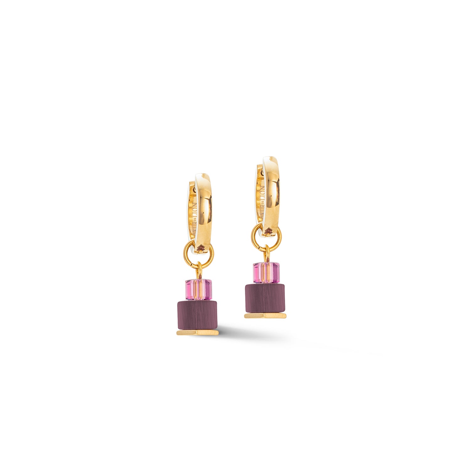 Coeur De Lion | Cube Fusion Charm Earrings in Gold & Red