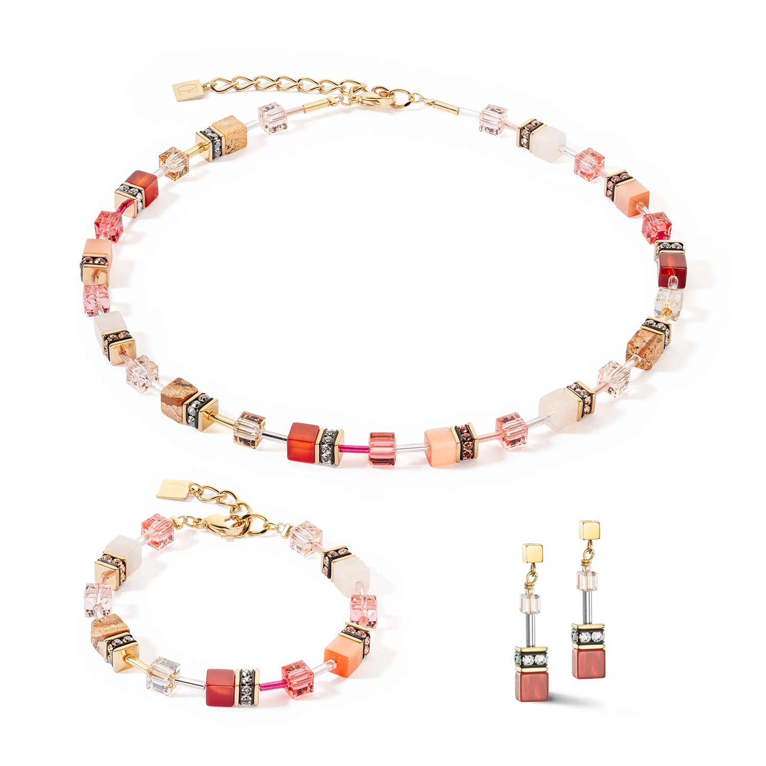 Coeur De Lion | GeoCUBE Necklace in Red & Beige