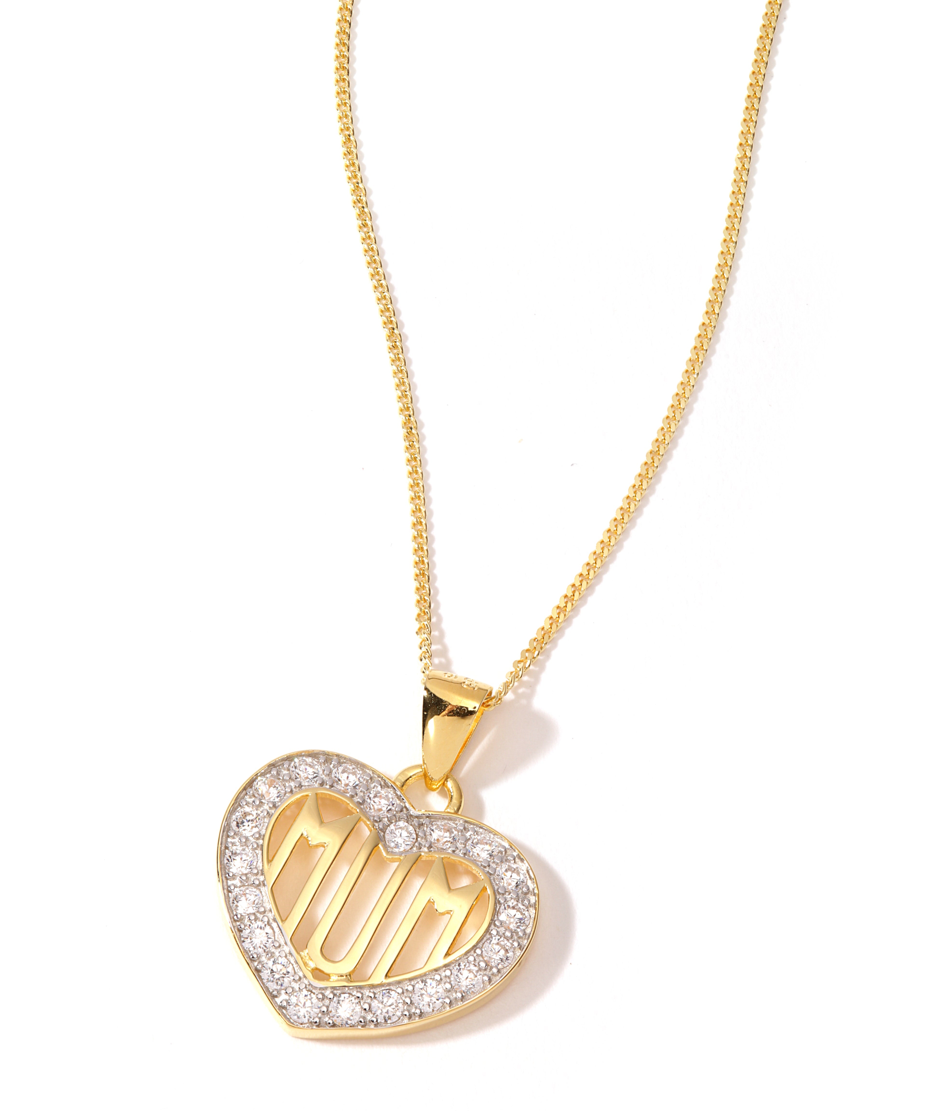 Sterling Silver Gold Plated Cubic Zirconia Mum Heart Pendant-0