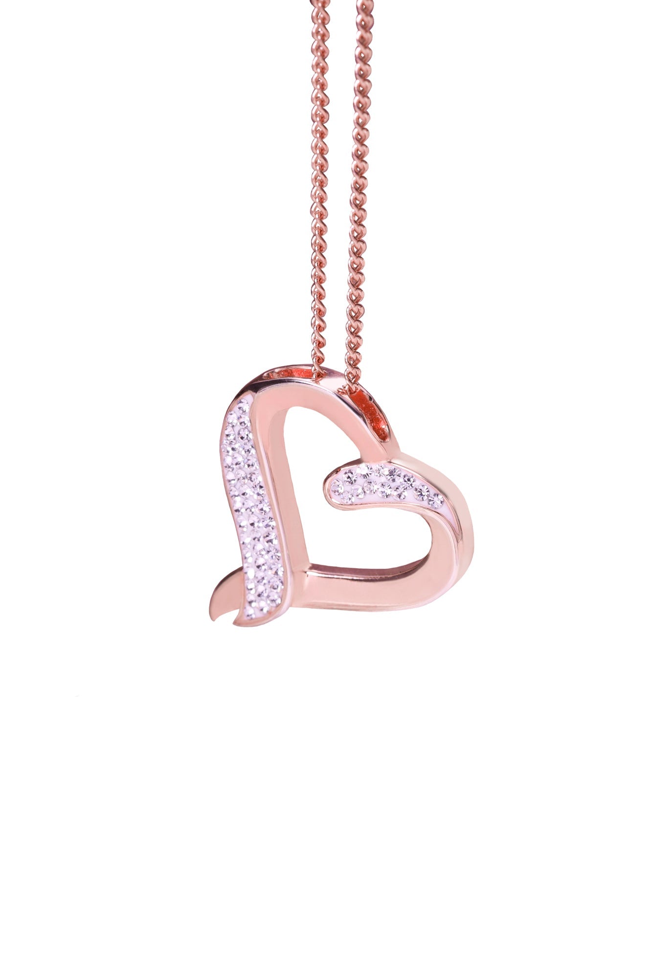 Sterling Silver Rose Gold Plated Crystal Open Heart Pendant Necklace-0