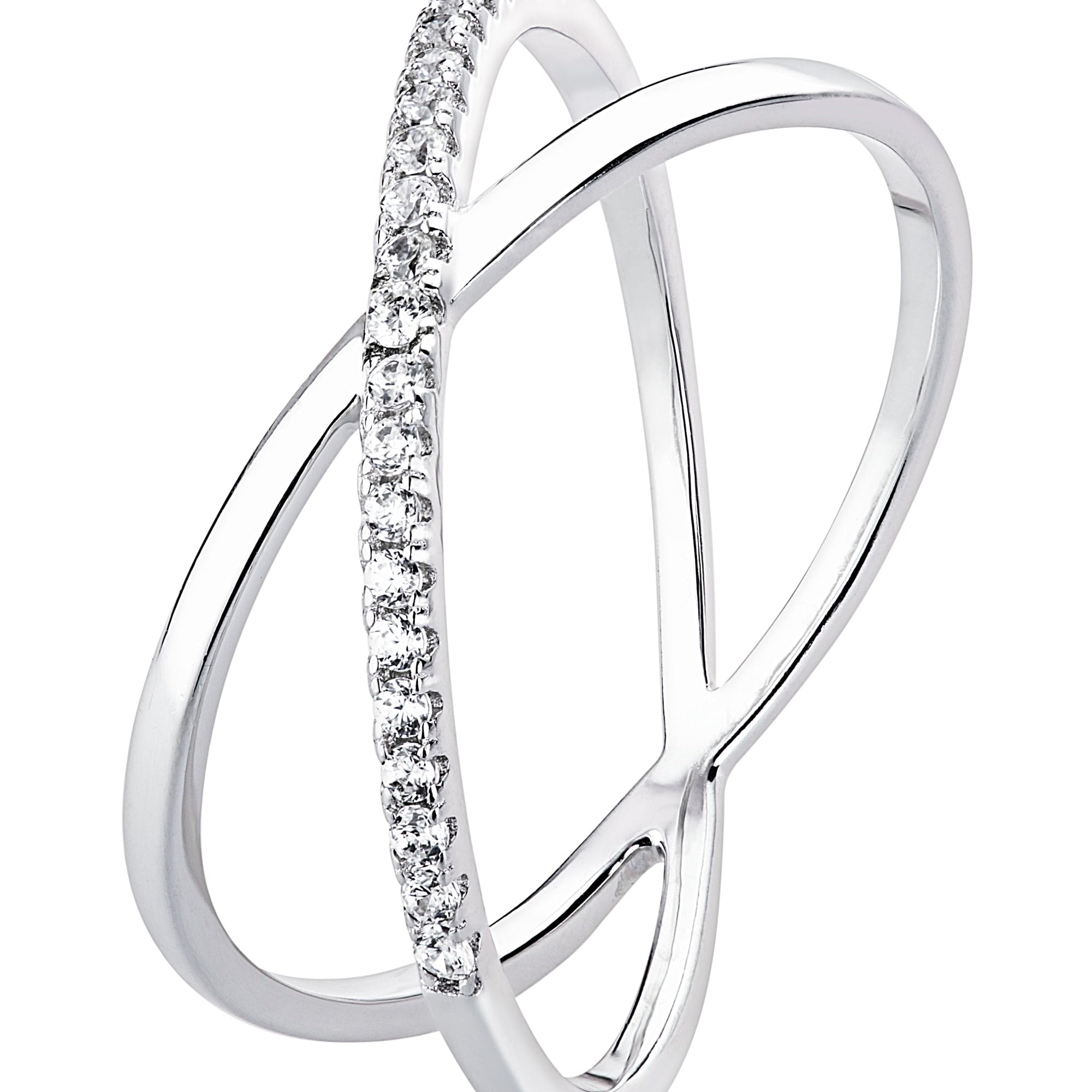 Sterling Silver Cubic Zirconia Crossover Ring-0