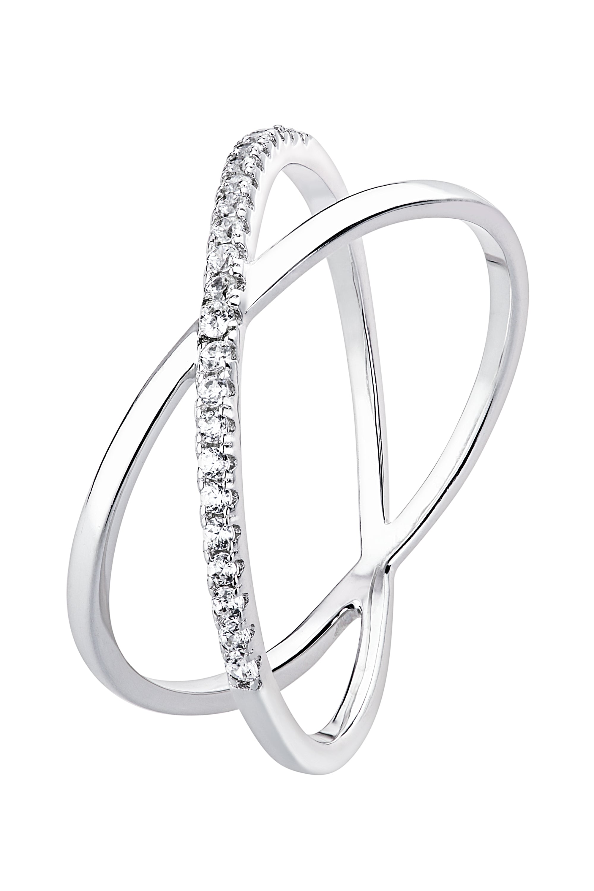 Sterling Silver Cubic Zirconia Crossover Ring-0