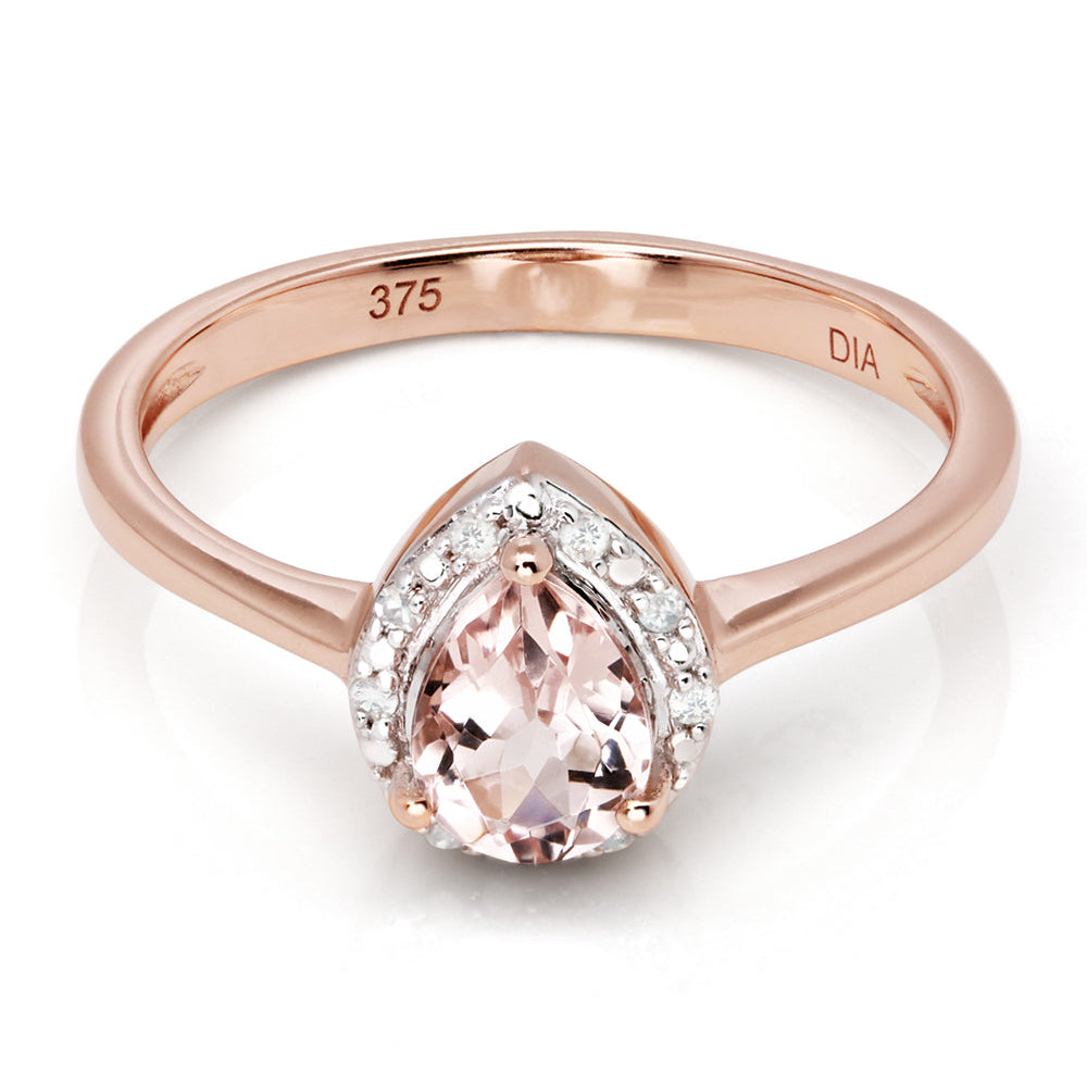 9ct Rose Gold Morganite and Diamond Ring-0