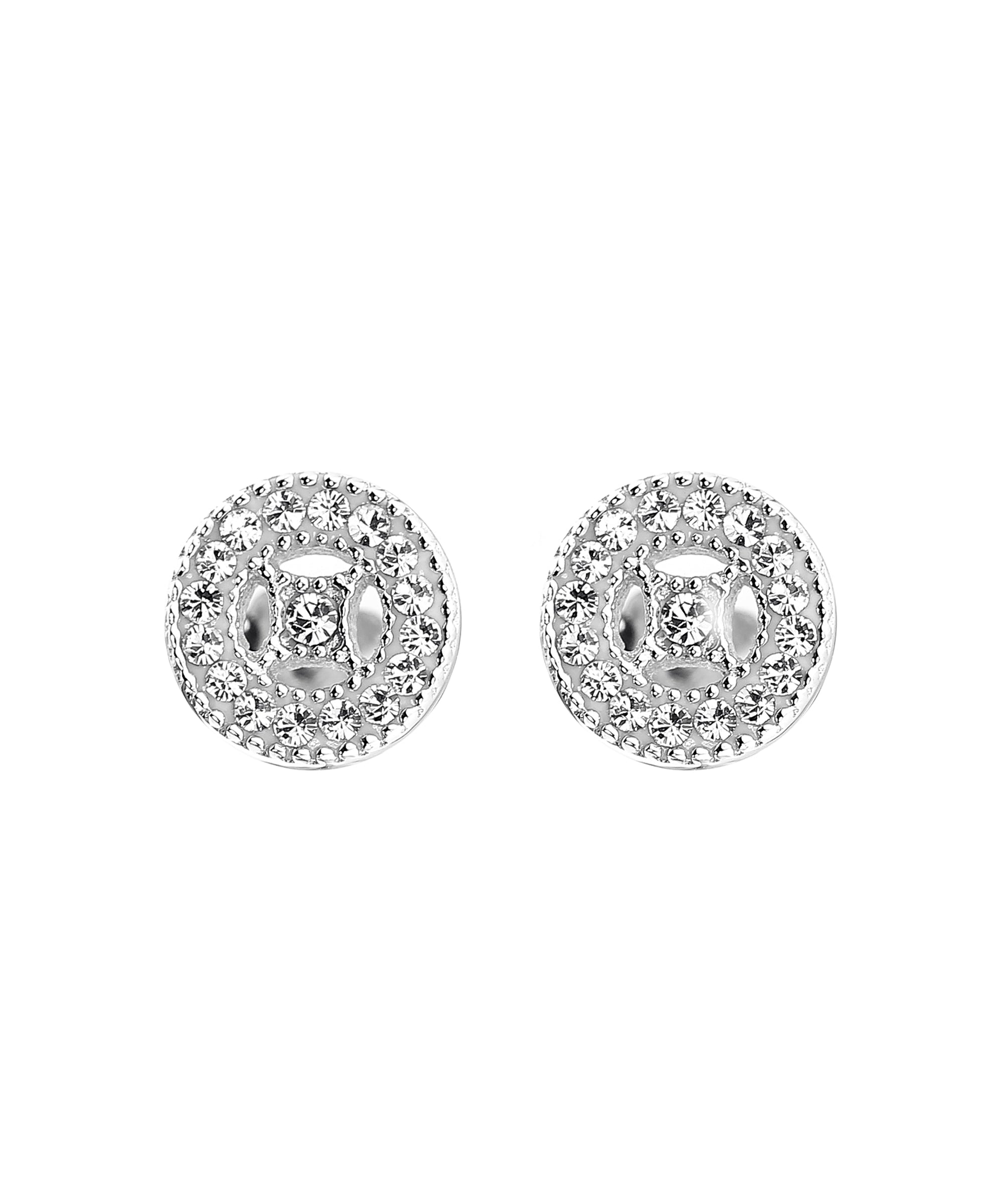 Sterling Silver Crystal Round 7.5mm Milgrain Stud Earrings-0