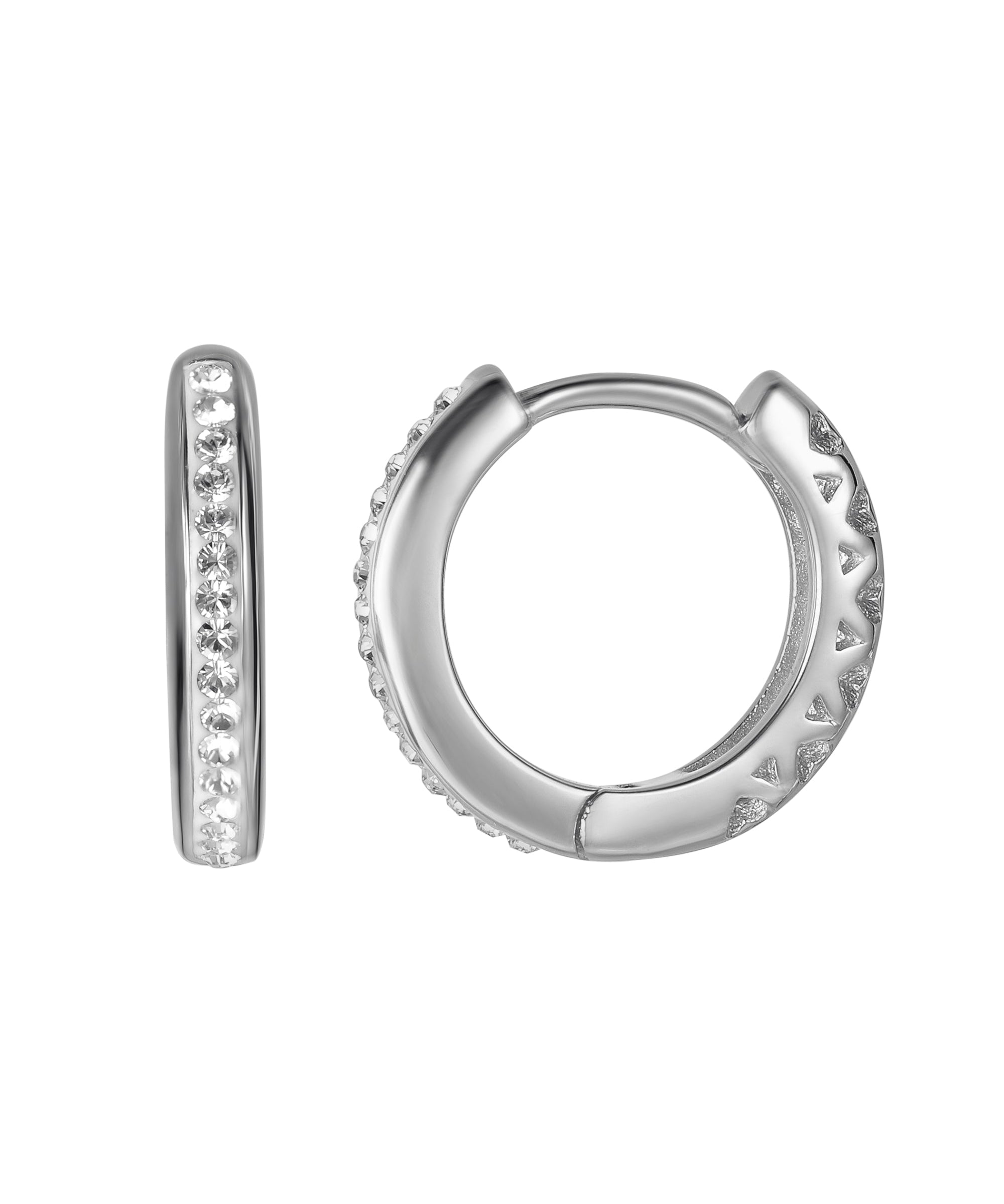 Sterling Silver Crystal 15mm Huggie Hoop Earrings-0