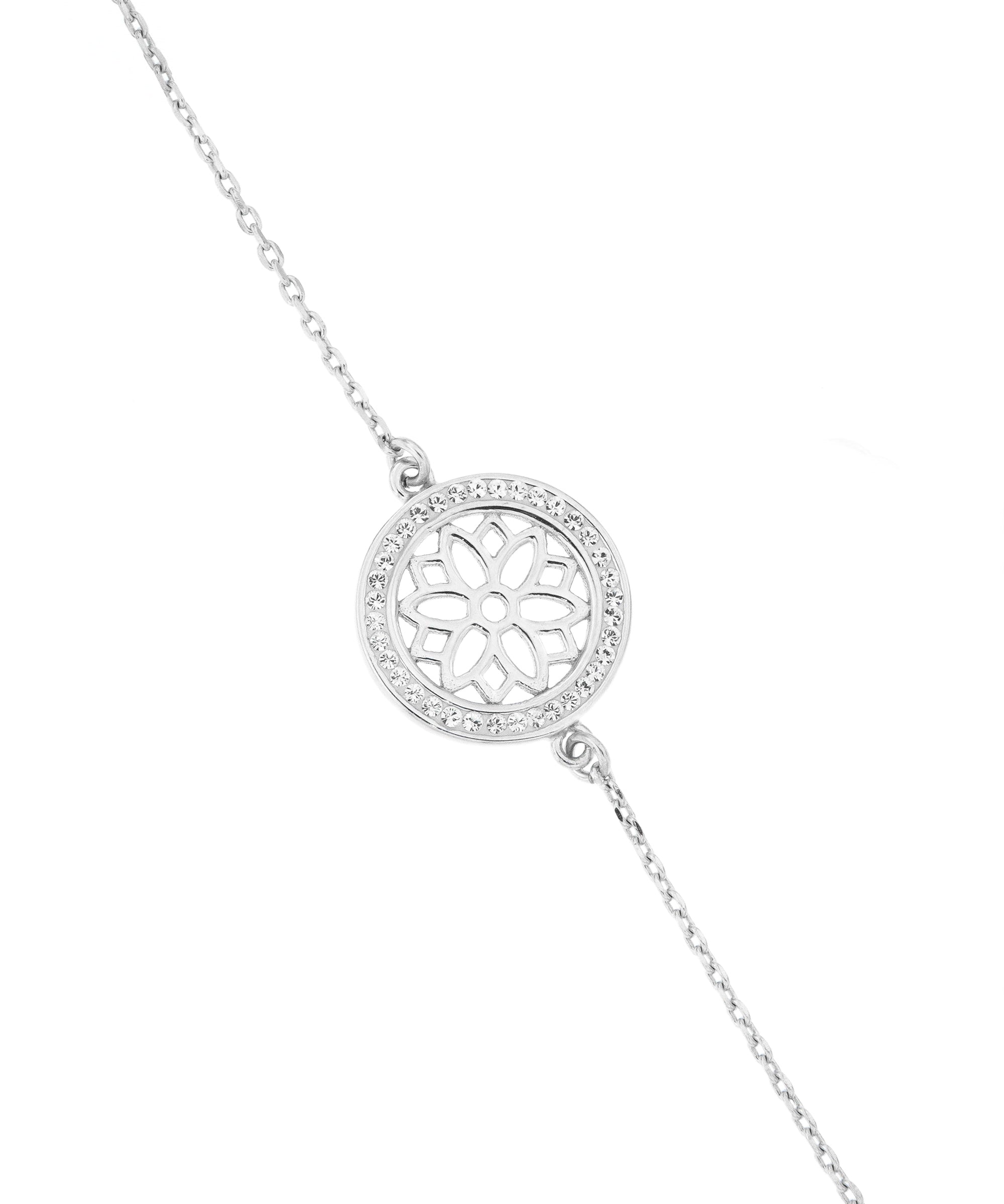 Sterling Silver Crystal Filigree Disc Bracelet-1