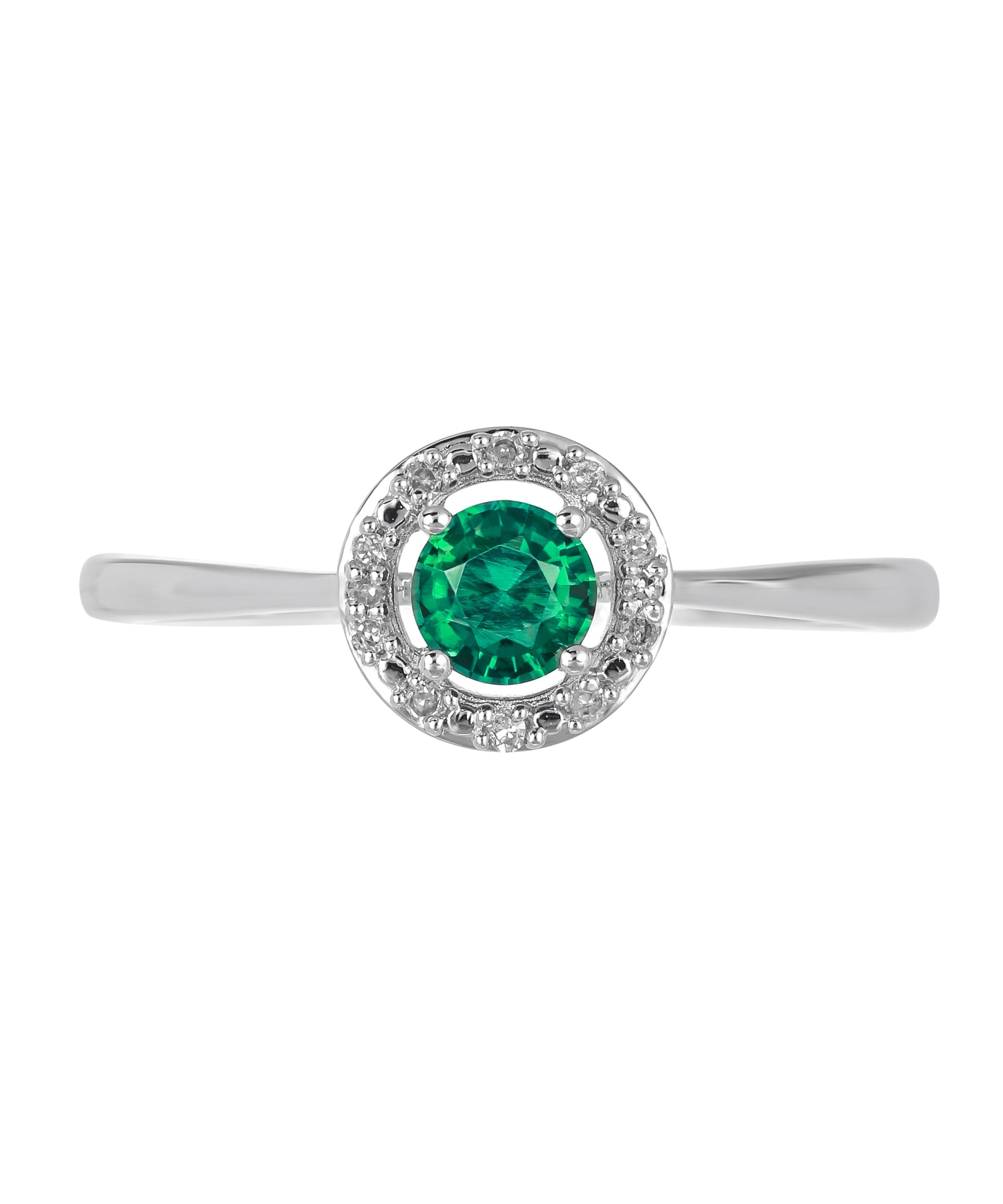 Sterling Silver Created Emerald and Diamond Halo Ring-1