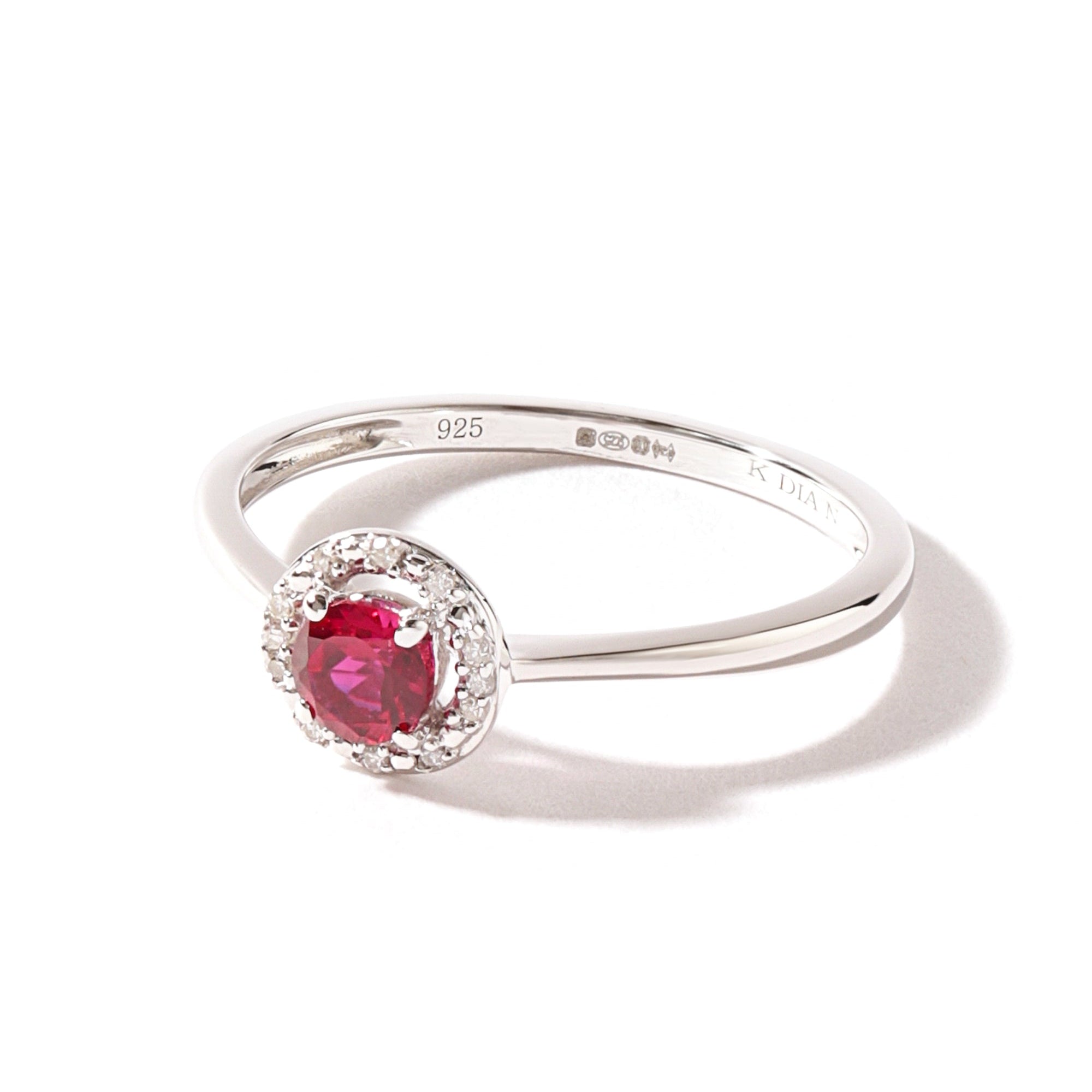 Sterling Silver Created Ruby and Diamond Halo Ring-1