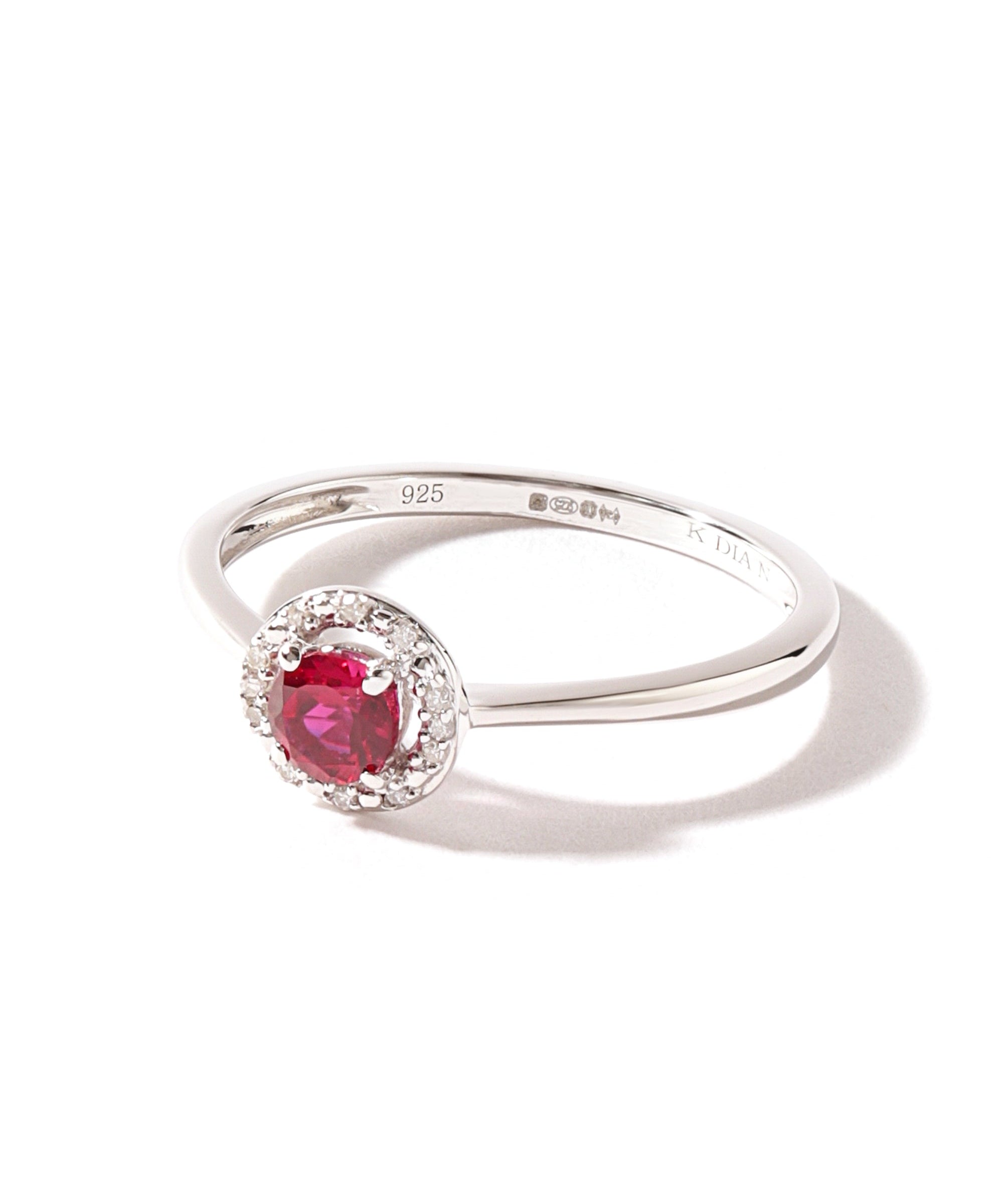 Sterling Silver Created Ruby and Diamond Halo Ring-1