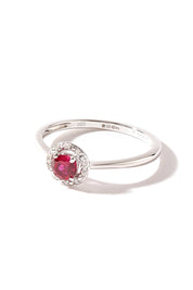 Sterling Silver Created Ruby and Diamond Halo Ring-1