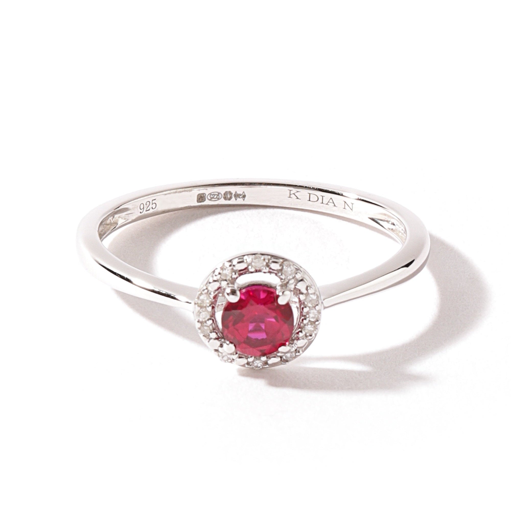 Sterling Silver Created Ruby and Diamond Halo Ring-0