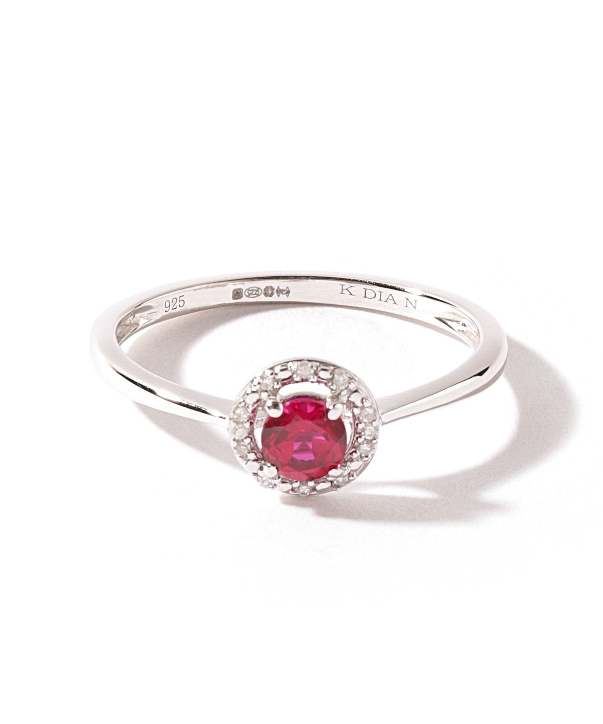 Sterling Silver Created Ruby and Diamond Halo Ring-0