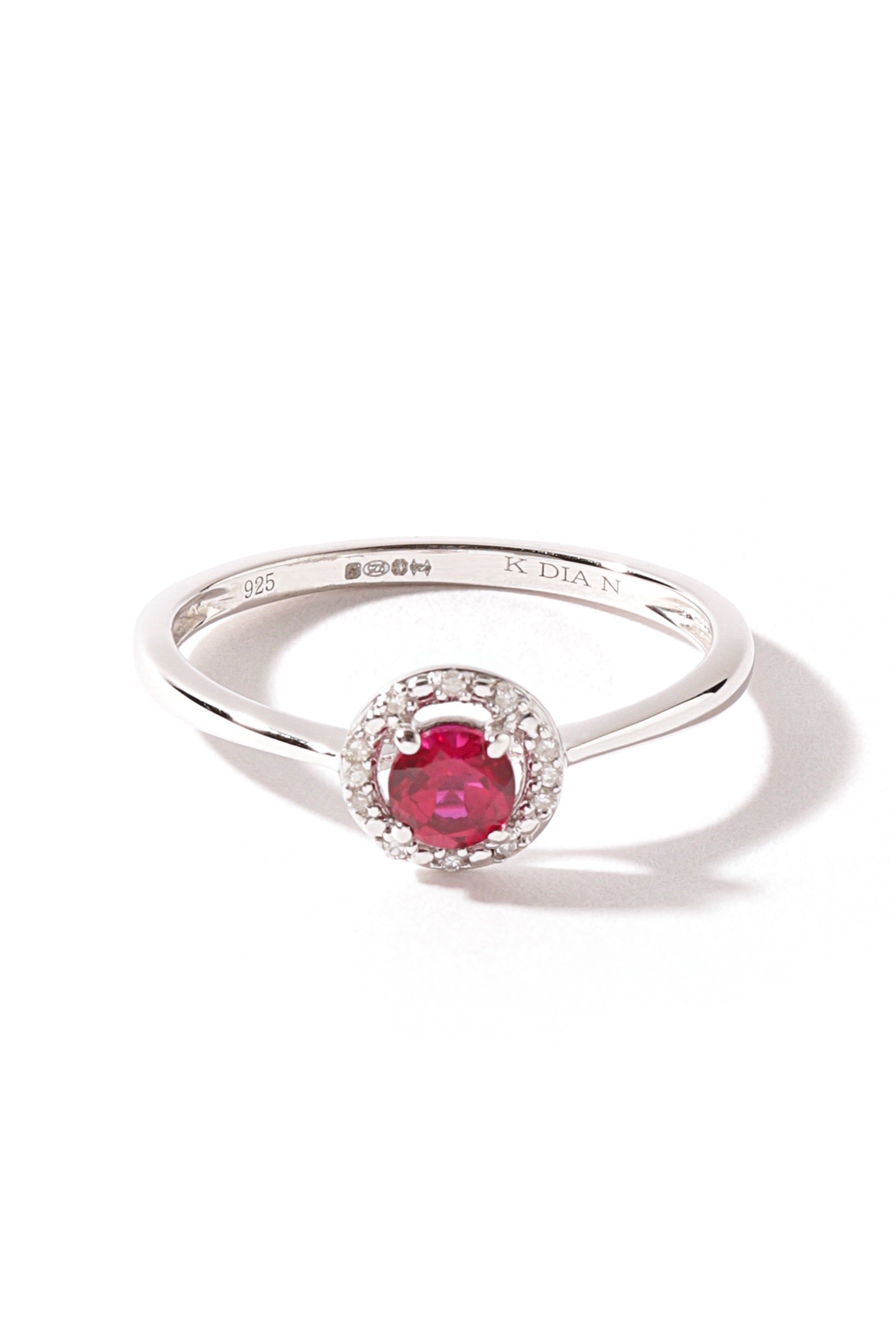 Sterling Silver Created Ruby and Diamond Halo Ring-0