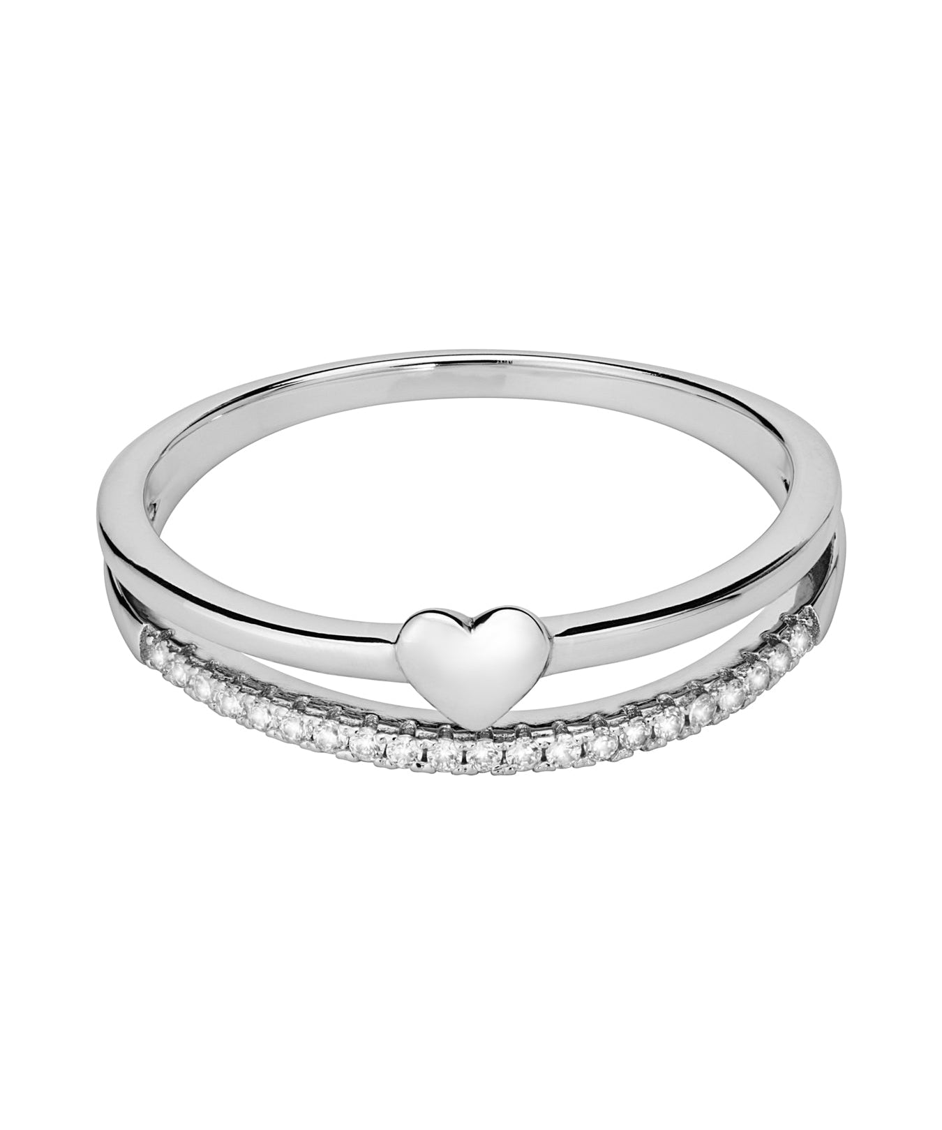 Sterling Silver Cubic Zirconia Two Row Heart Ring-1