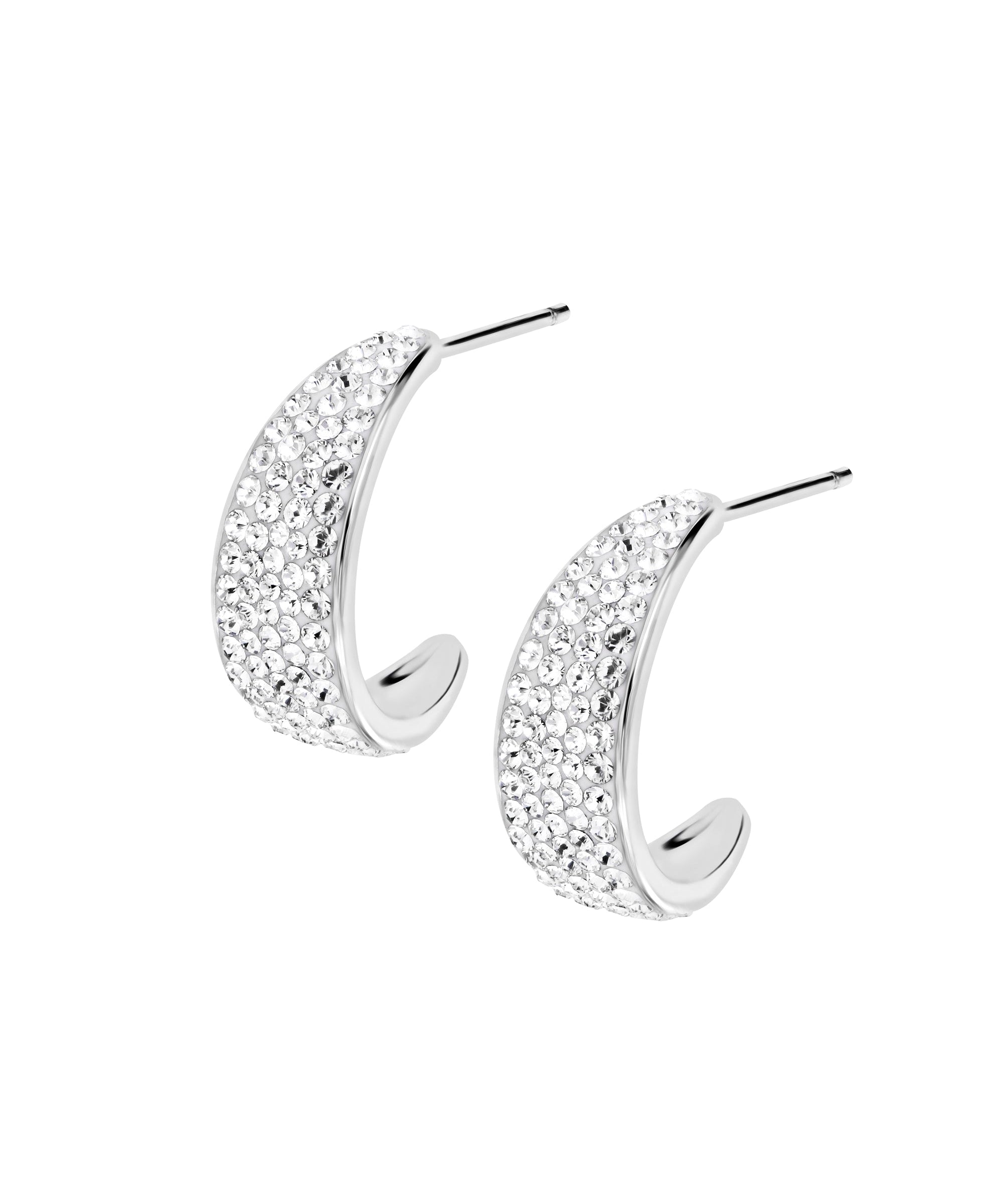 Sterling Silver Crystal Half Hoop Stud Earrings-0