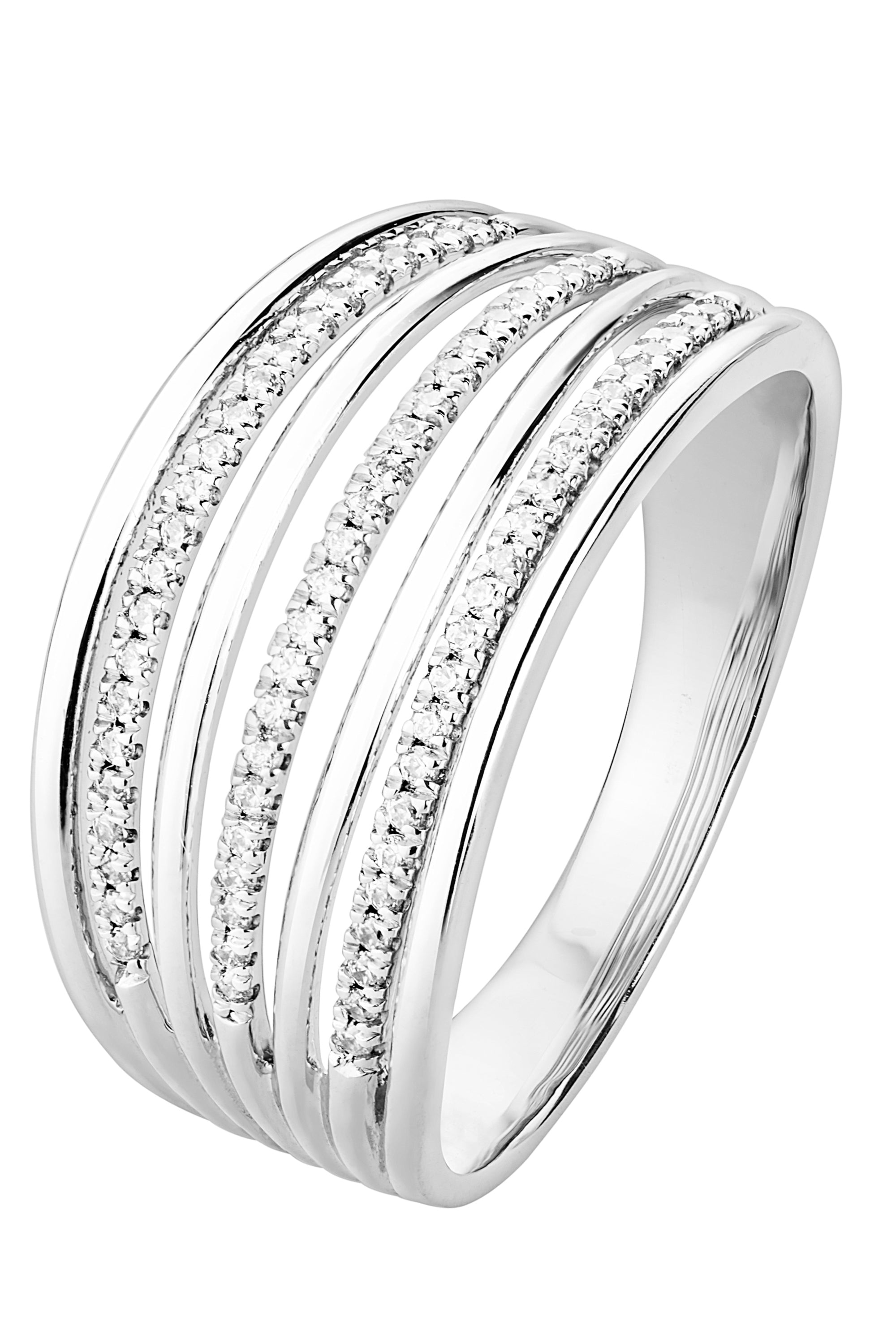 Sterling Silver 0.20ct Diamond Multirow Ring-0