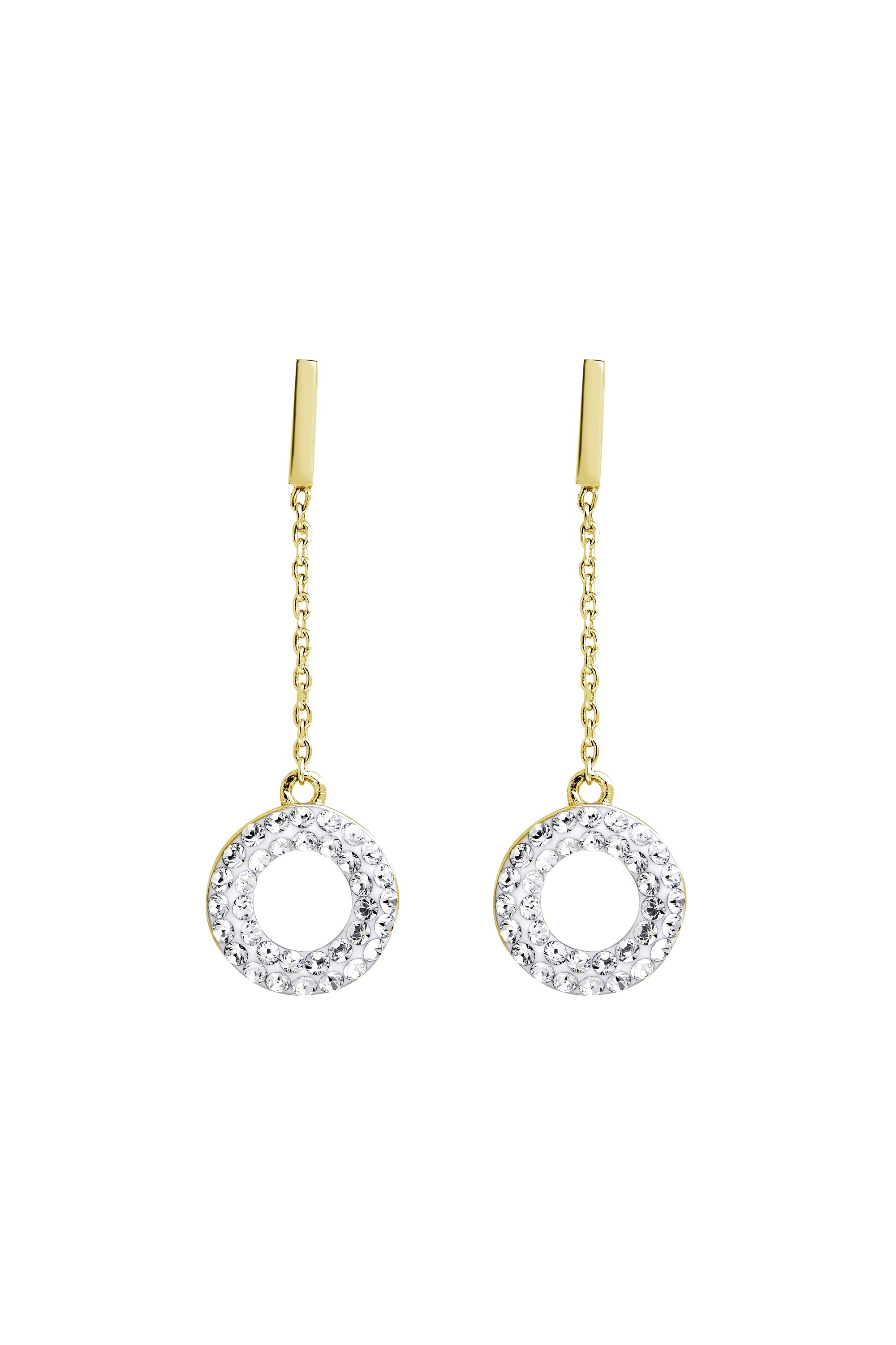 Sterling Silver Gold Plated Crystal Halo Drop Earrings-2