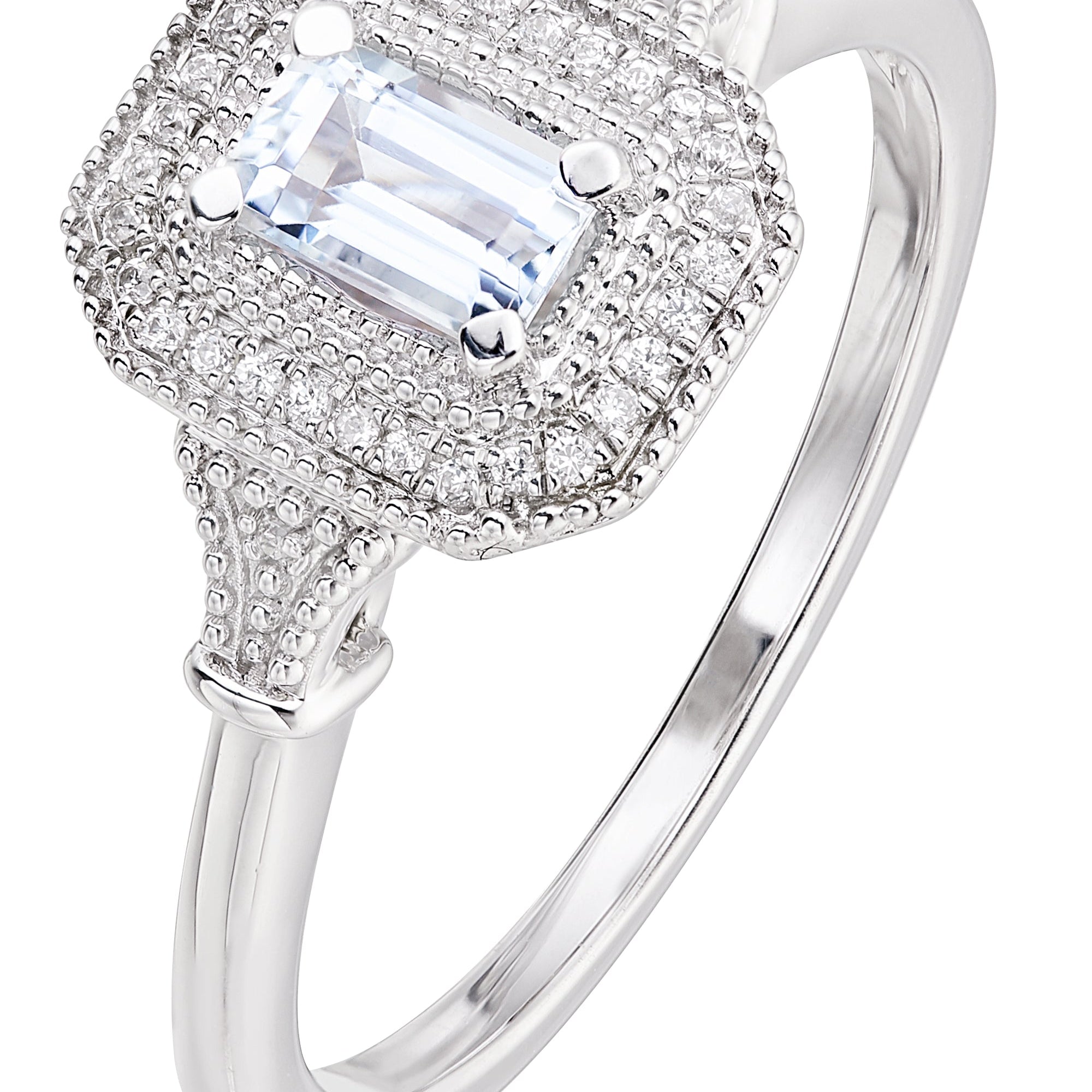 9ct White Gold Aquamarine and Diamond Ring-0