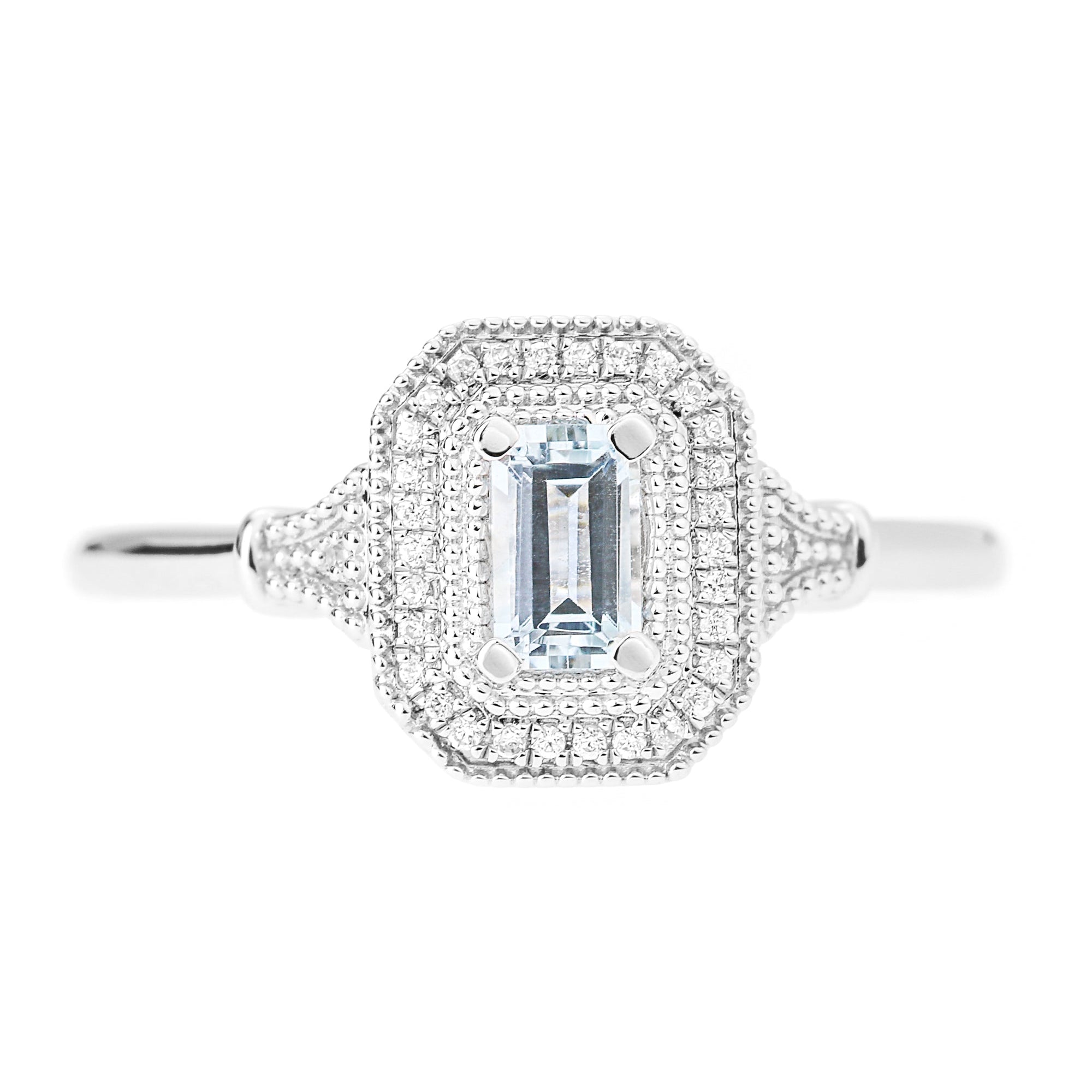 9ct White Gold Aquamarine and Diamond Ring-1