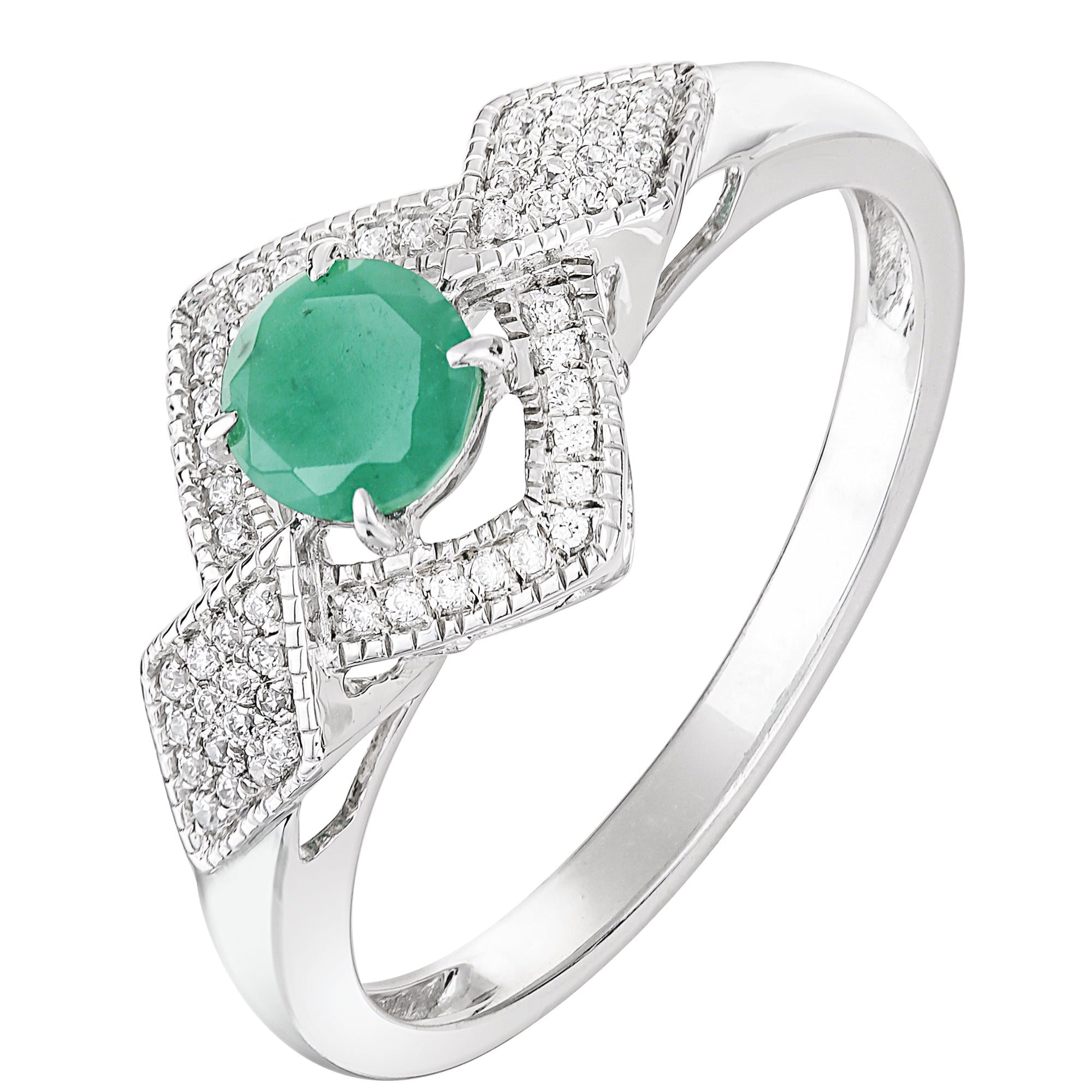 9ct White Gold Emerald and 0.12ct Diamond Bridal Ring-0