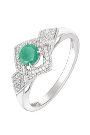 9ct White Gold Emerald and 0.12ct Diamond Bridal Ring-0