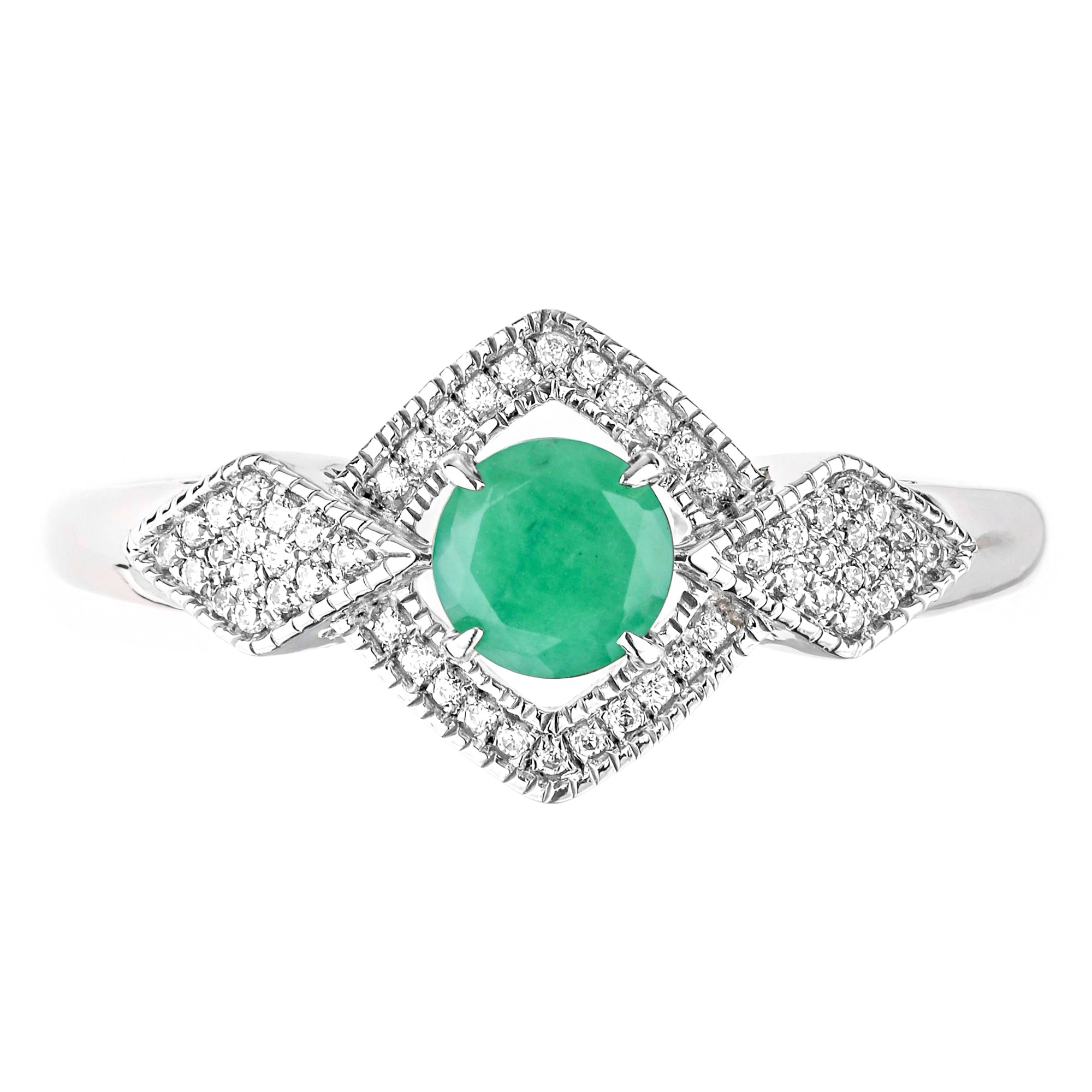 9ct White Gold Emerald and 0.12ct Diamond Bridal Ring-1