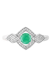 9ct White Gold Emerald and 0.12ct Diamond Bridal Ring-1