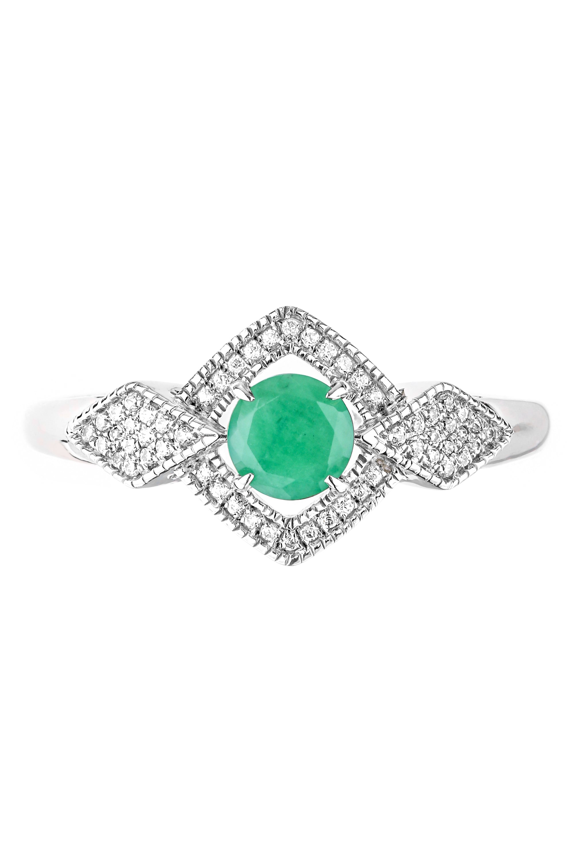 9ct White Gold Emerald and 0.12ct Diamond Bridal Ring-1