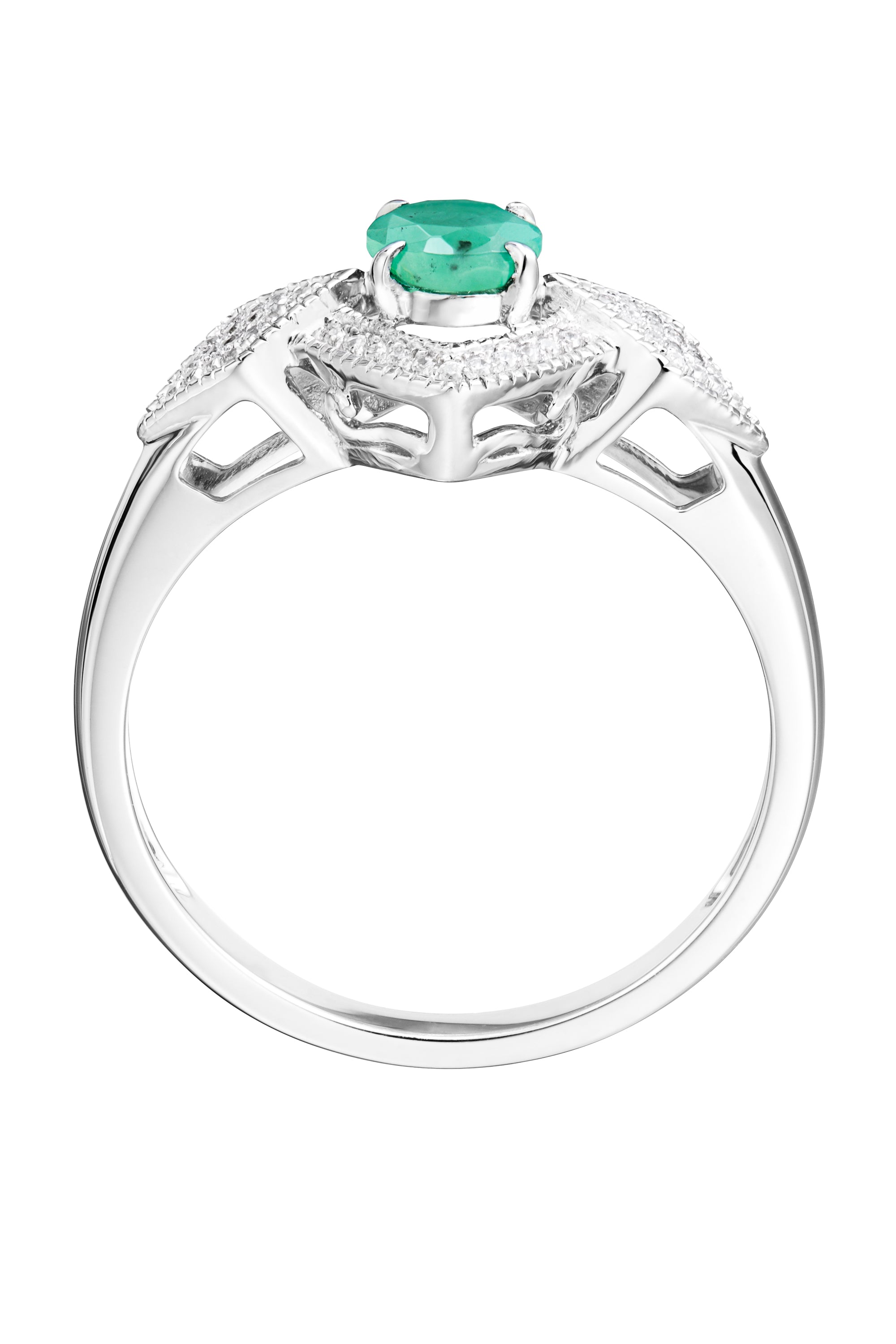 9ct White Gold Emerald and 0.12ct Diamond Bridal Ring-3