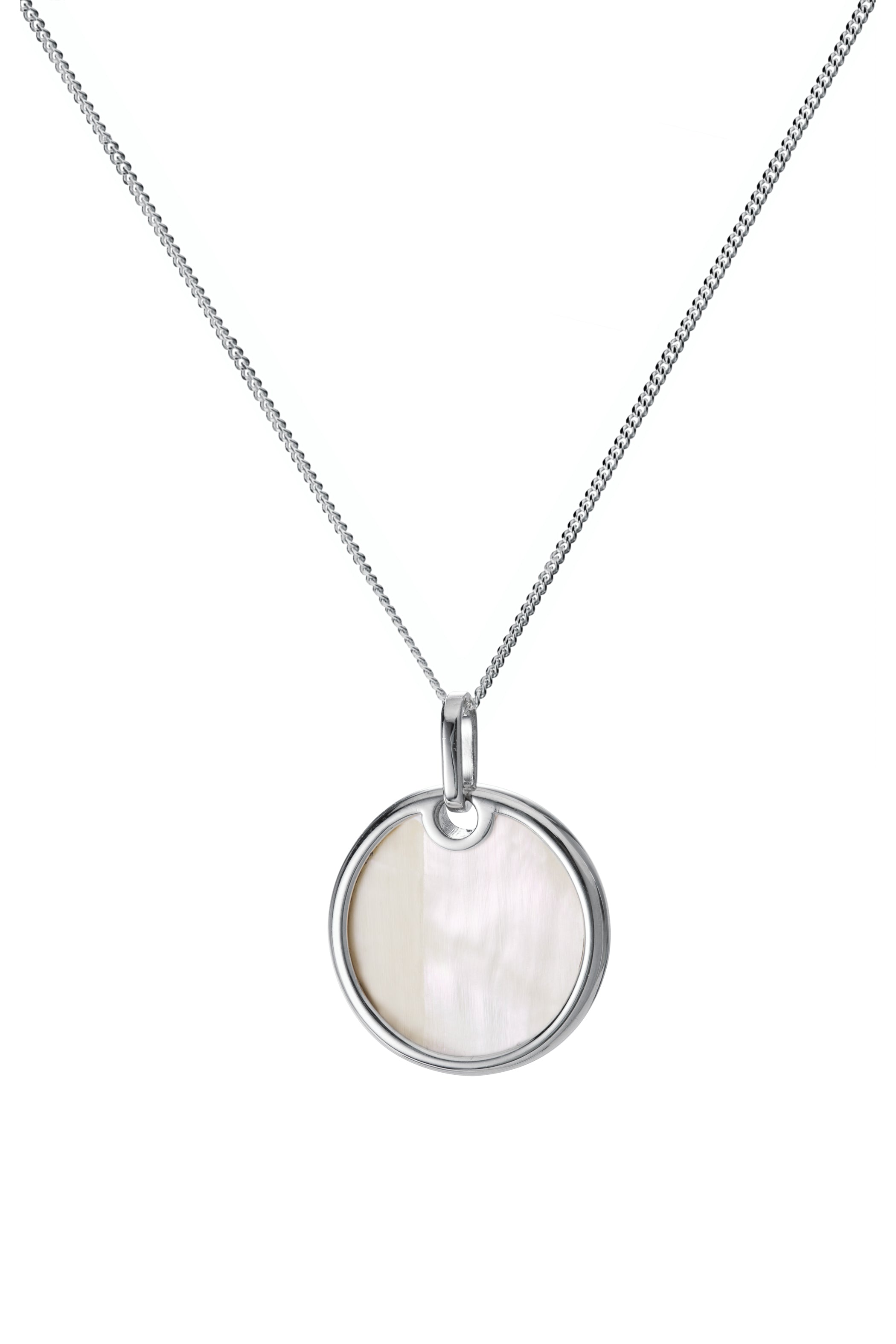 Sterling Silver Crystal Round Mother of Pearl Pendant Necklace-1