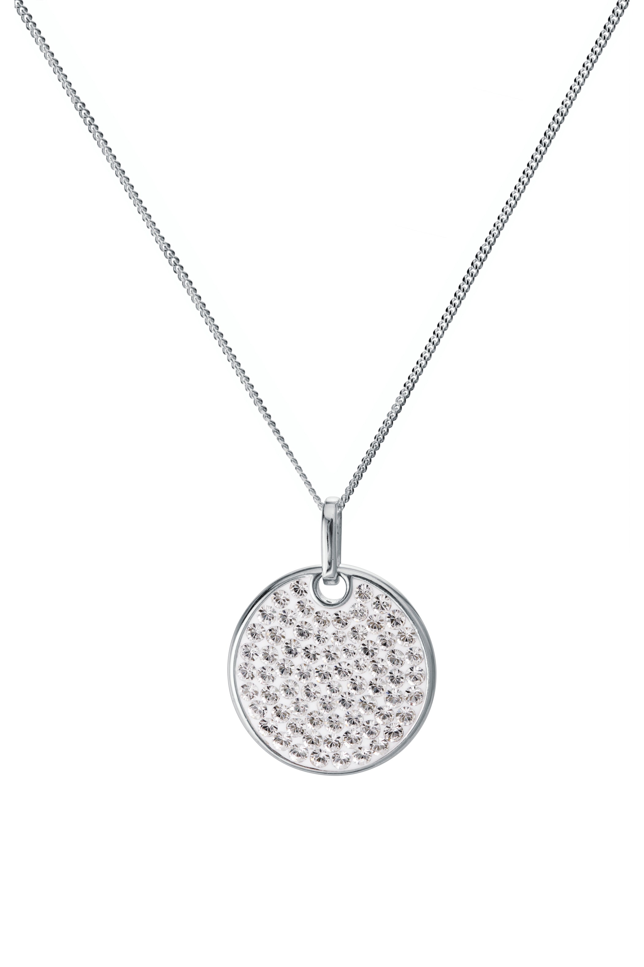 Sterling Silver Crystal Round Mother of Pearl Pendant Necklace-0