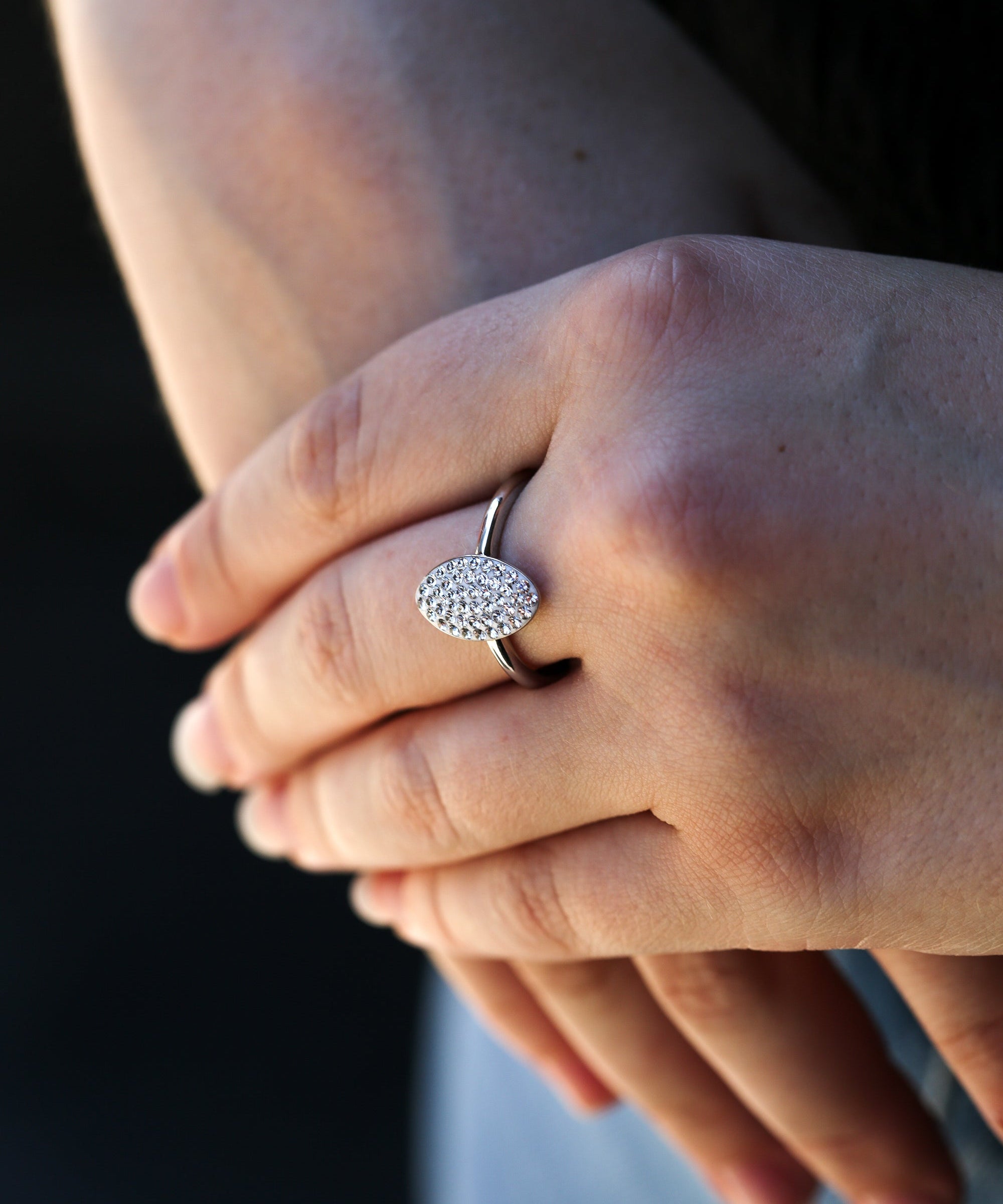 Sterling Silver Crystal Oval Ring-1