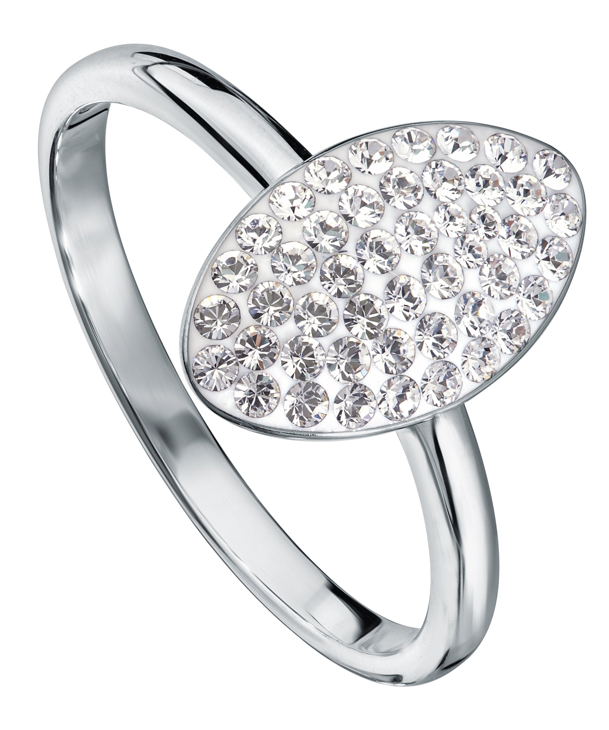 Sterling Silver Crystal Oval Ring-0