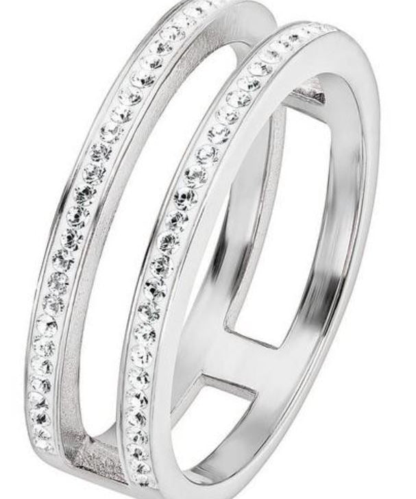 Sterling Silver Crystal Double Band Ring-0