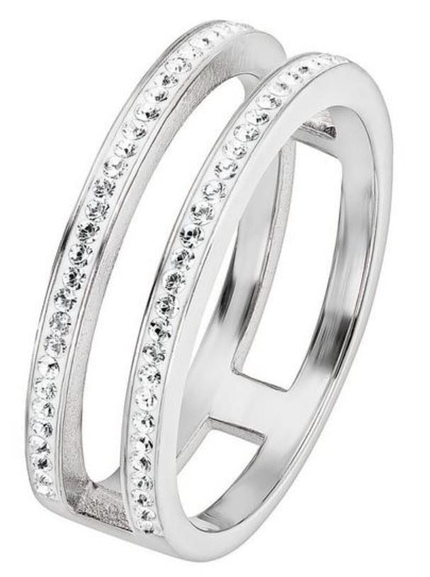 Sterling Silver Crystal Double Band Ring-0