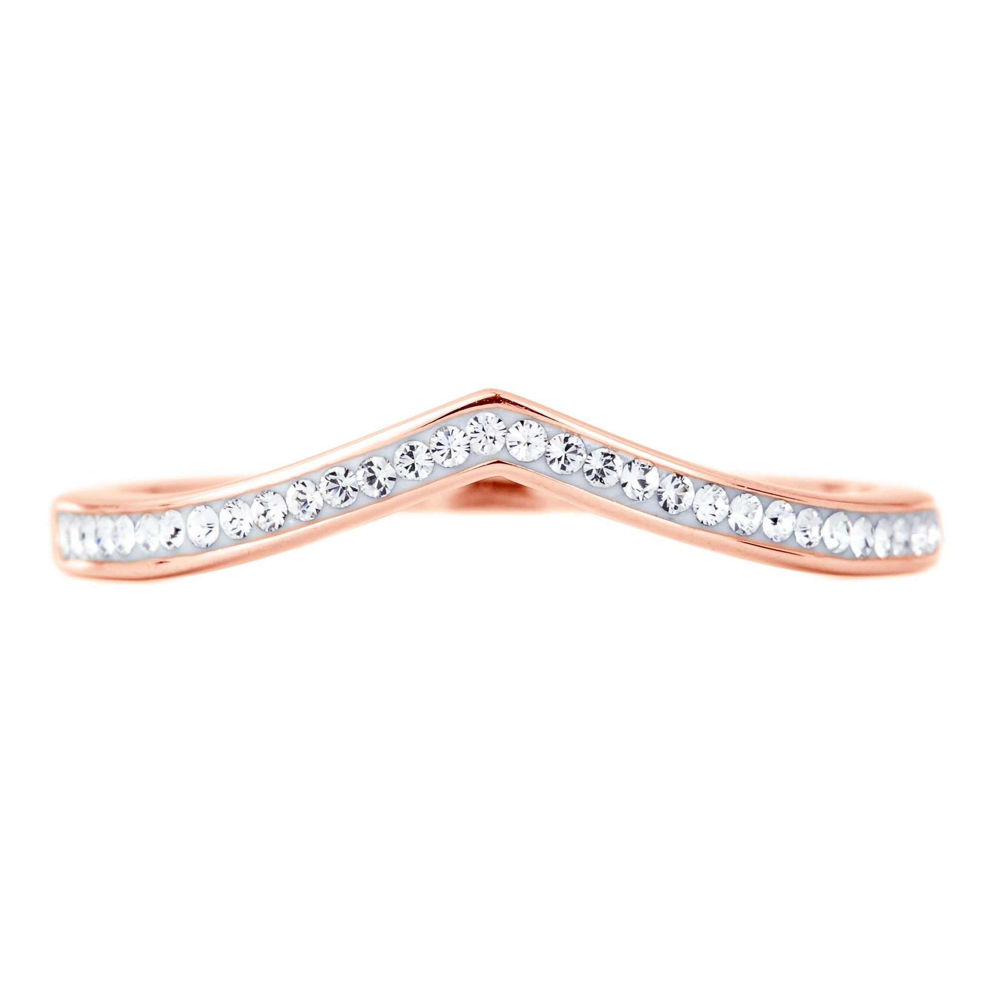 Sterling Silver Rose Gold Plated Crystal Wishbone Ring-1