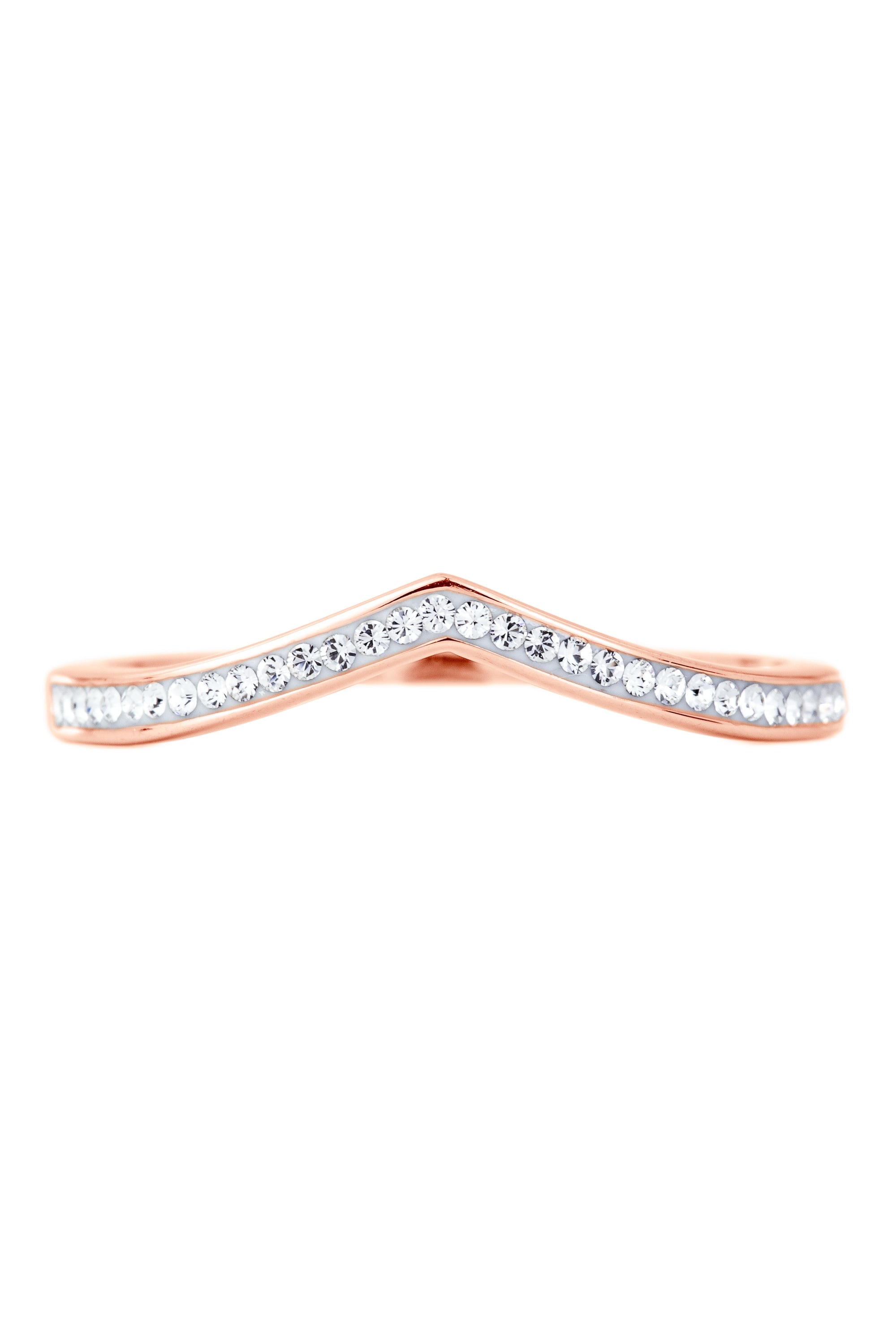 Sterling Silver Rose Gold Plated Crystal Wishbone Ring-1