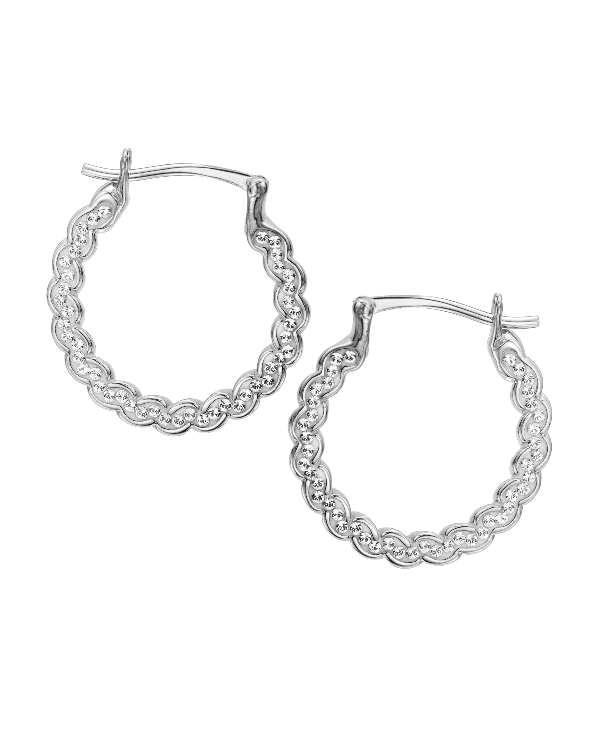 Sterling Silver Crystal Swirl 19mm Hoop Earrings-0