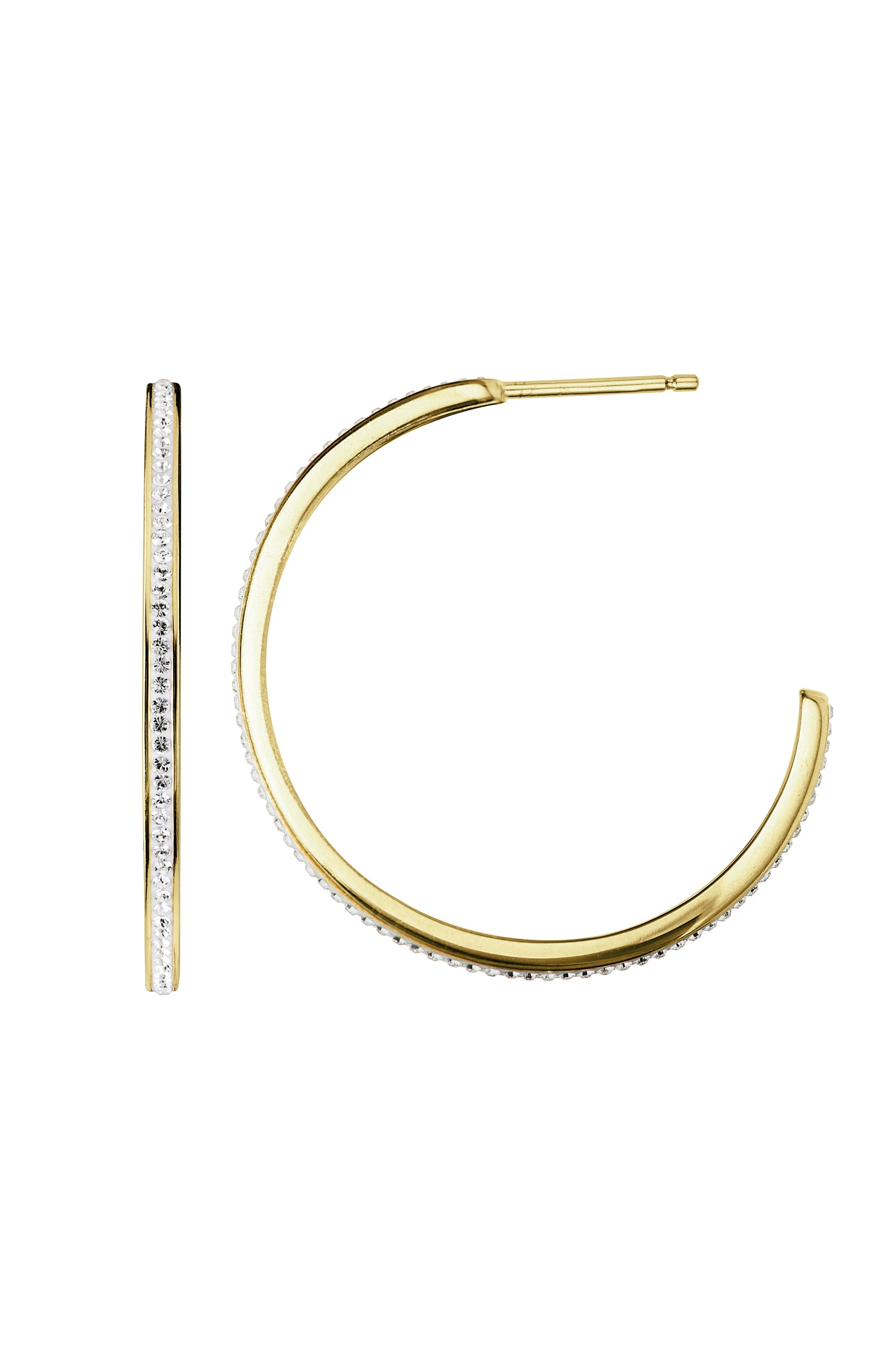 Sterling Silver Gold Plated Crystal 30mm Hoop Stud Earrings-0