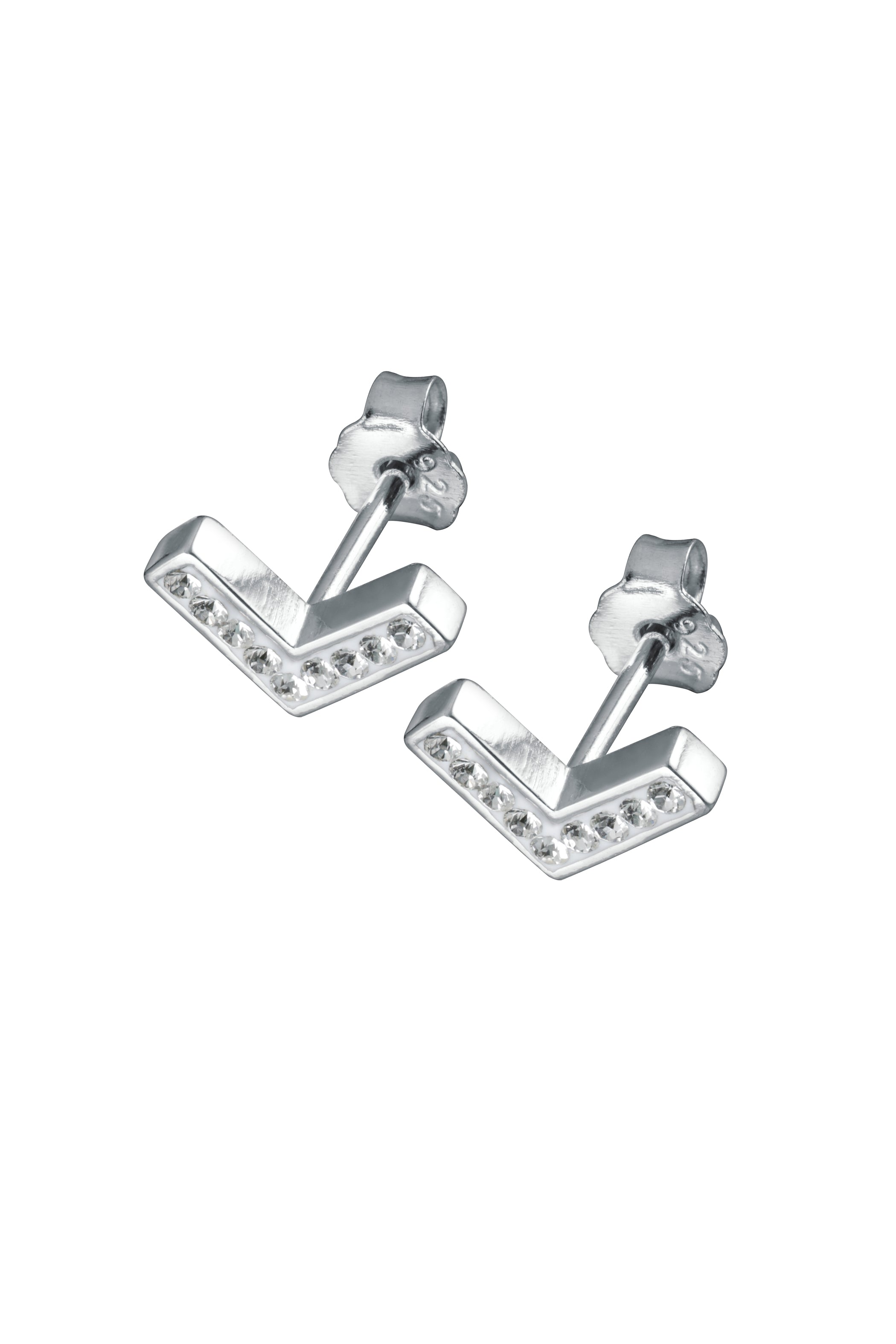 Sterling Silver Crystal Chevron Stud Earrings-1