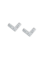 Sterling Silver Crystal Chevron Stud Earrings-3