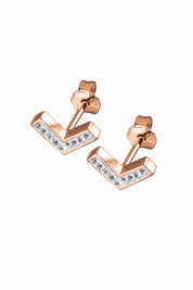 Sterling Silver Rose Gold Plated Crystal Chevron Stud Earrings-2