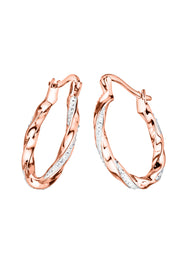 Sterling Silver Rose Gold Plated Crystal Twist 20mm Hoop Earrings-1