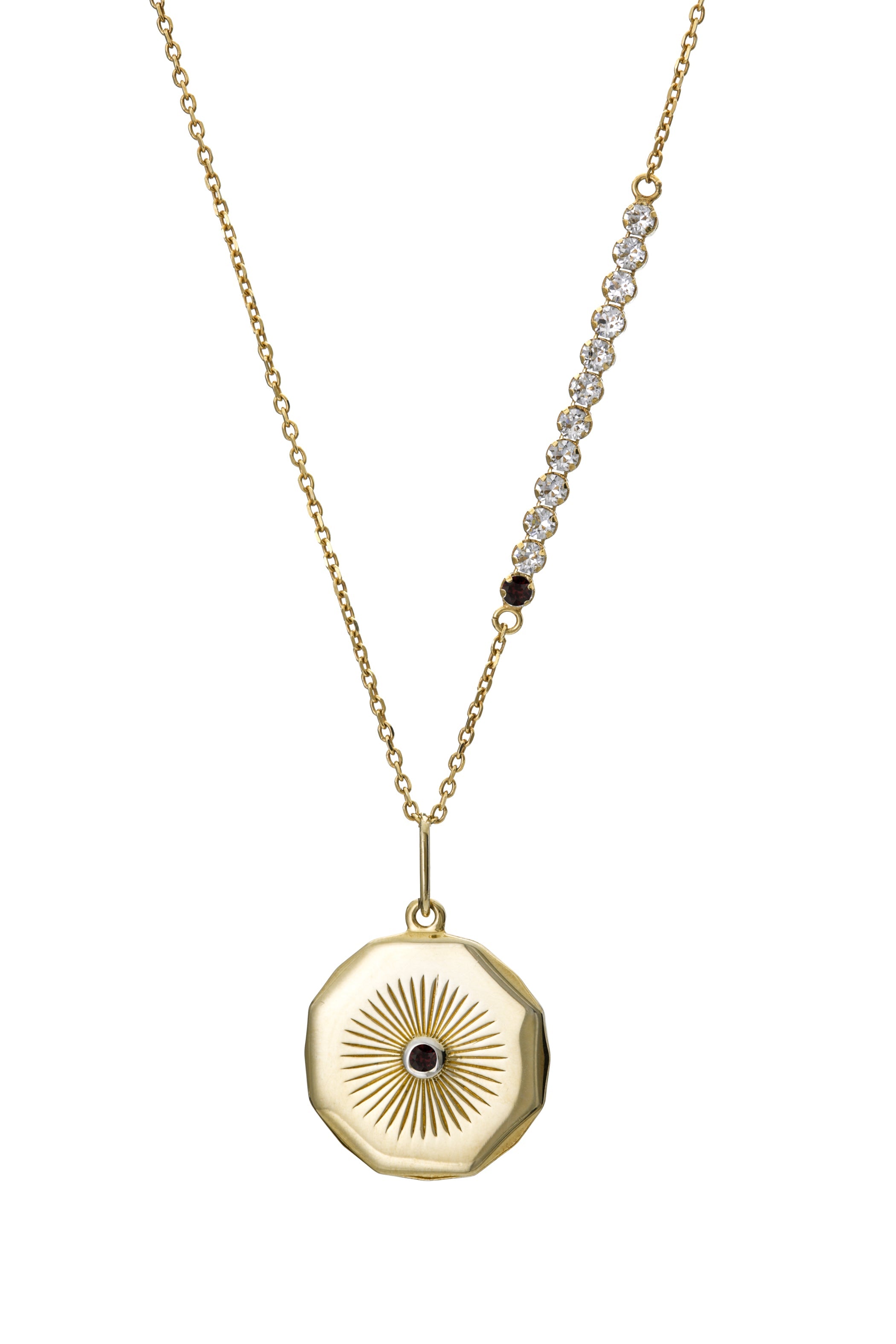 Sterling Silver Gold Plated Crystal Disc Charm Necklace-0