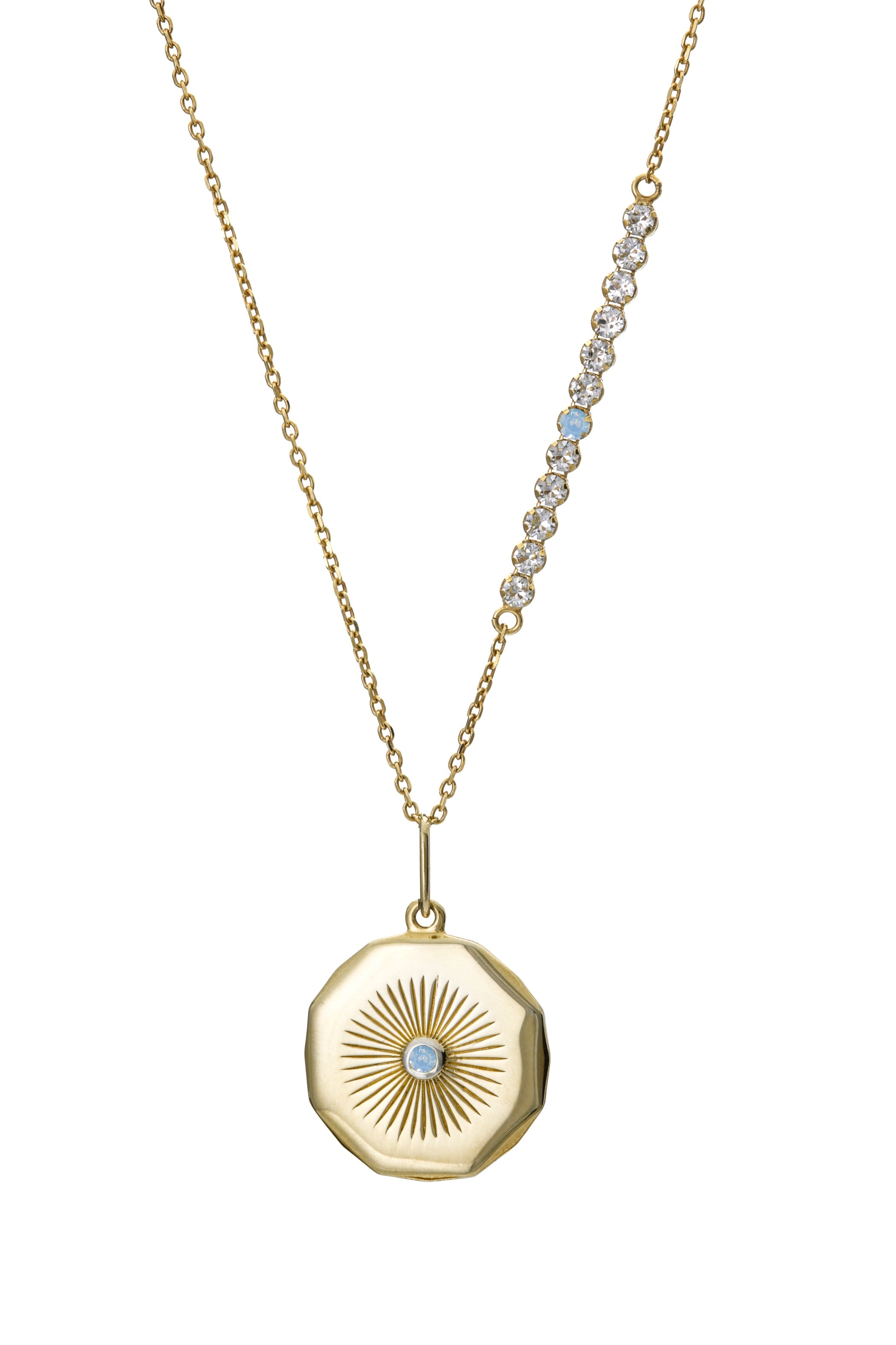 Sterling Silver Gold Plated Crystal Disc Charm Necklace-5