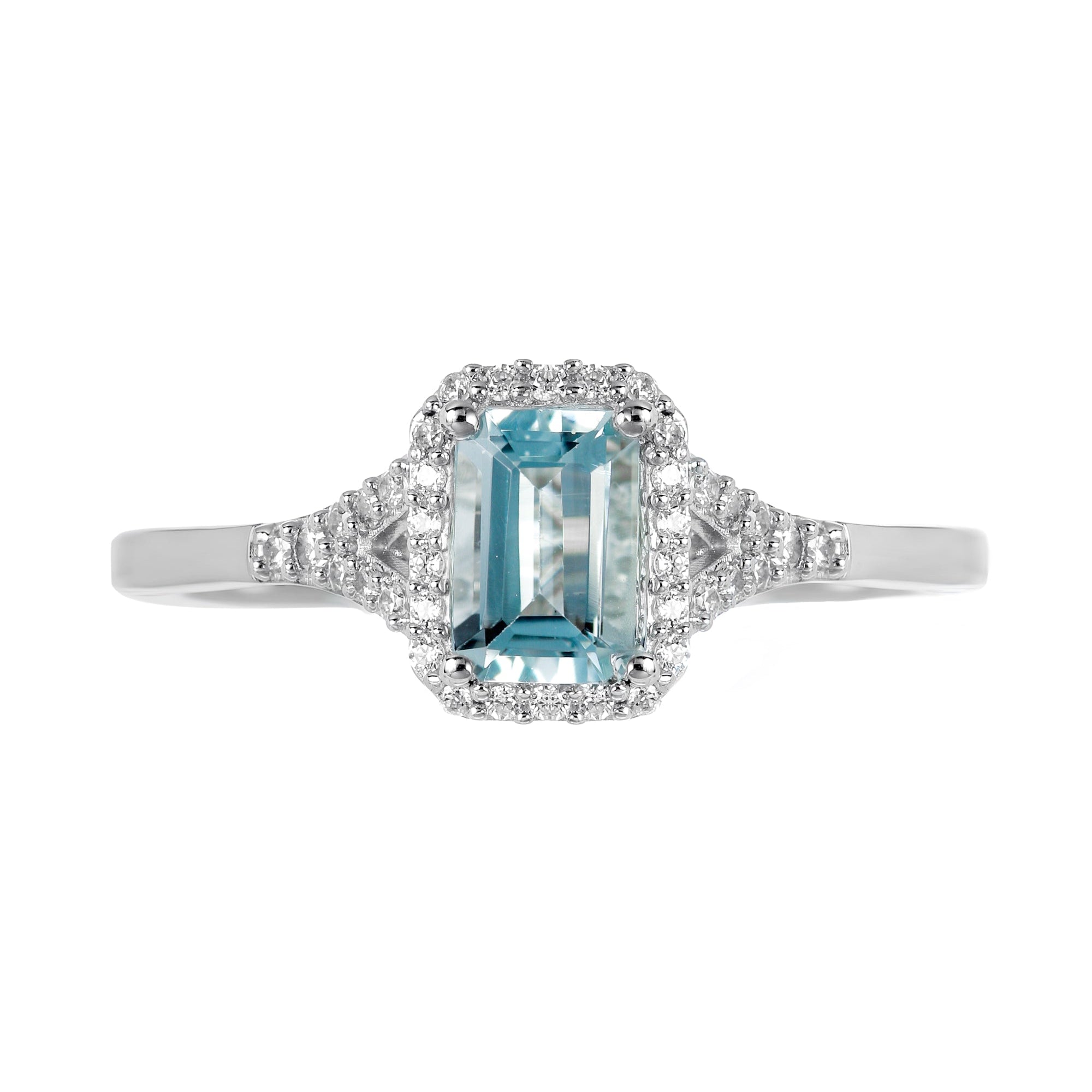 9ct White Gold Aquamarine and 0.12ct Diamond Ring-1