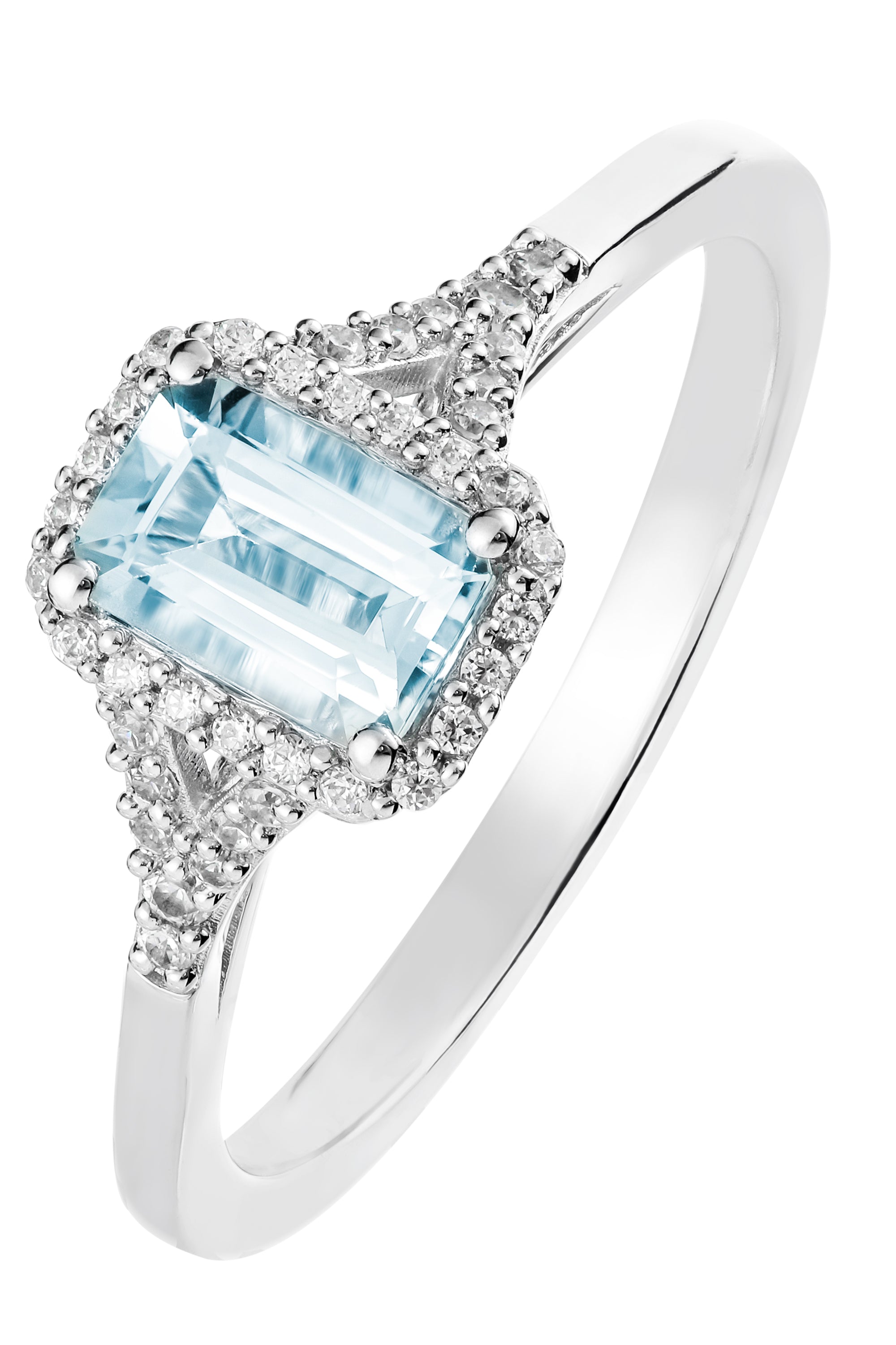 9ct White Gold Aquamarine and 0.12ct Diamond Ring-0